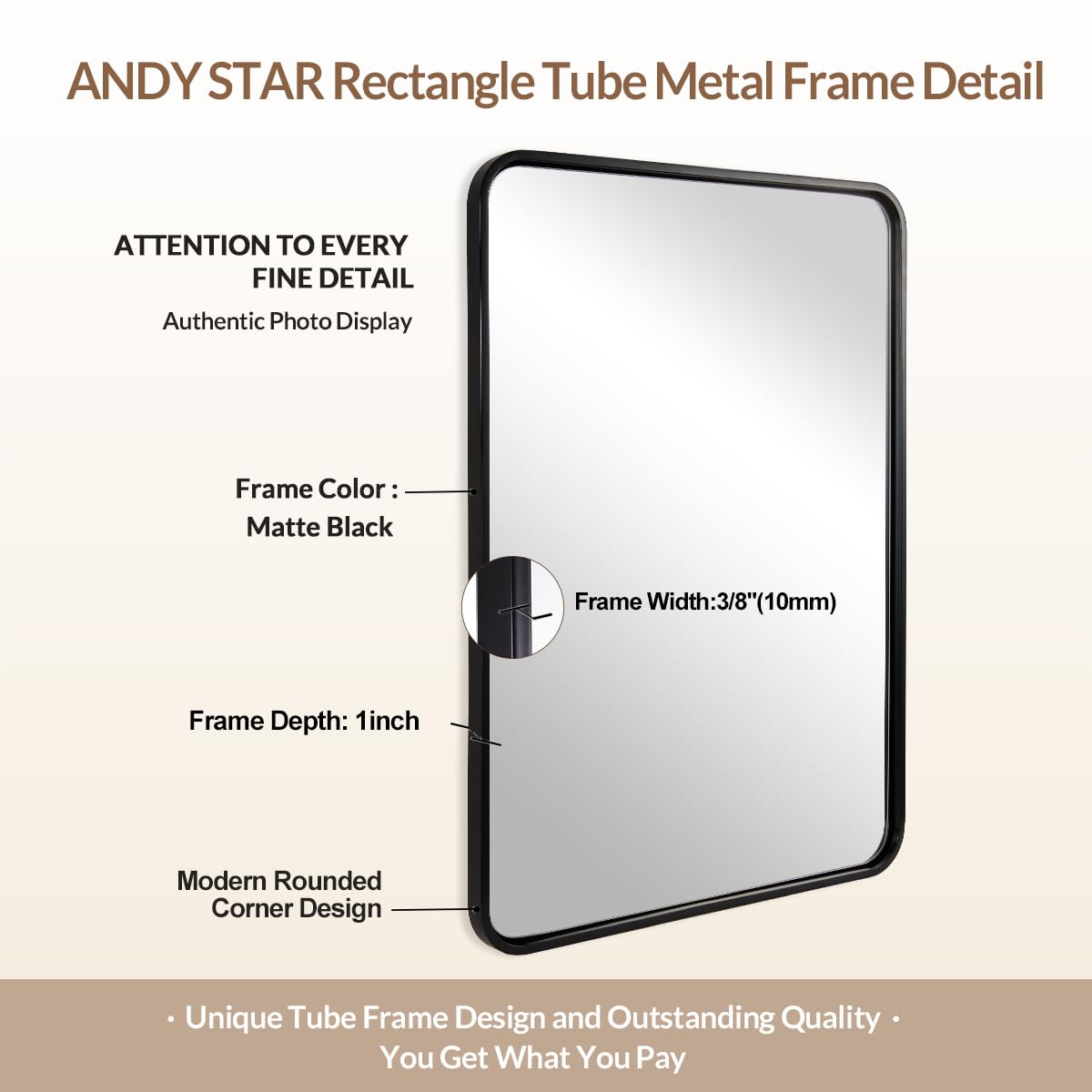 ANDY STAR 24x40 Inch Bathroom Vanity Mirror, Black Rounded Rectangle Bathroom Mirror in1 Inch Tube Metal Frame Wall-Mounted Horizontal/Vertical