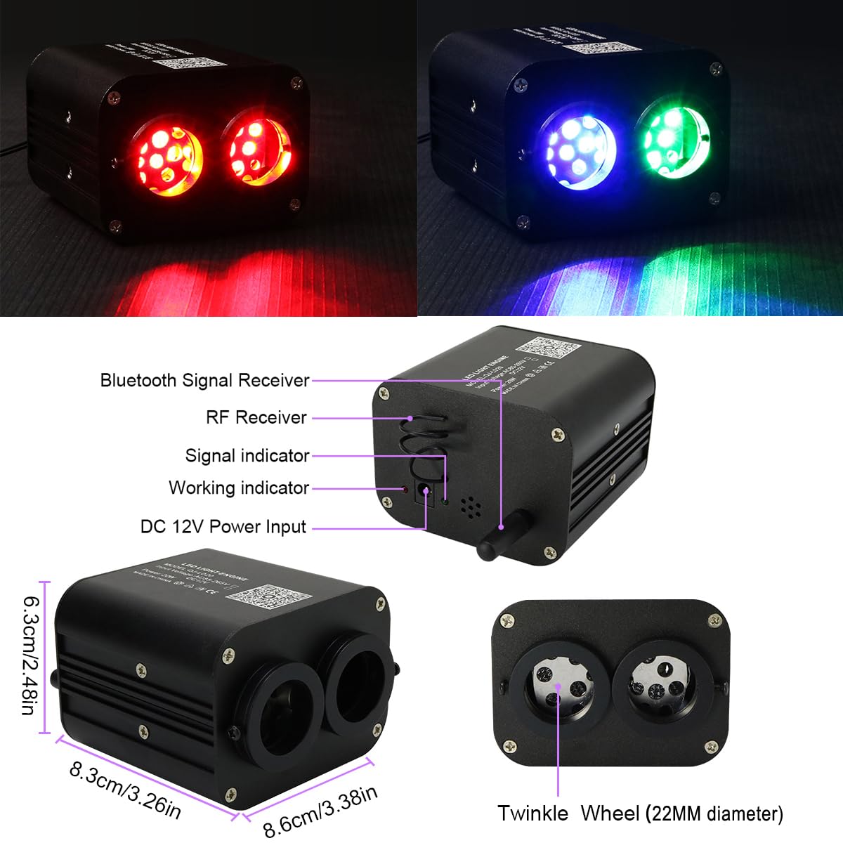 AZIMOM Dual Color 20W Twinkle Fiber Optic Starlight Headliner Kits Mixed 860pcs*13.1ft Fiber Strands Sound Activated Remote APP Control RGBW Light Source Home Car Ceiling Headliner Décor