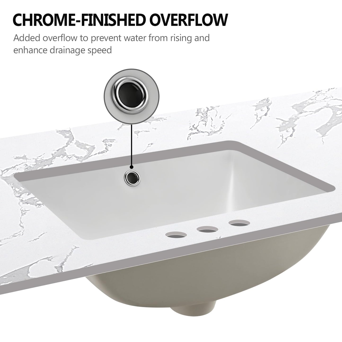 EQLOO 48"x22" Vanity Top with Sink, Engineered Stone Vanity Top with Rectangular Undermount Ceramic Double Sink, 8 Inch Faucet Hole Spacing with Backsplash Countertops for Bathroom