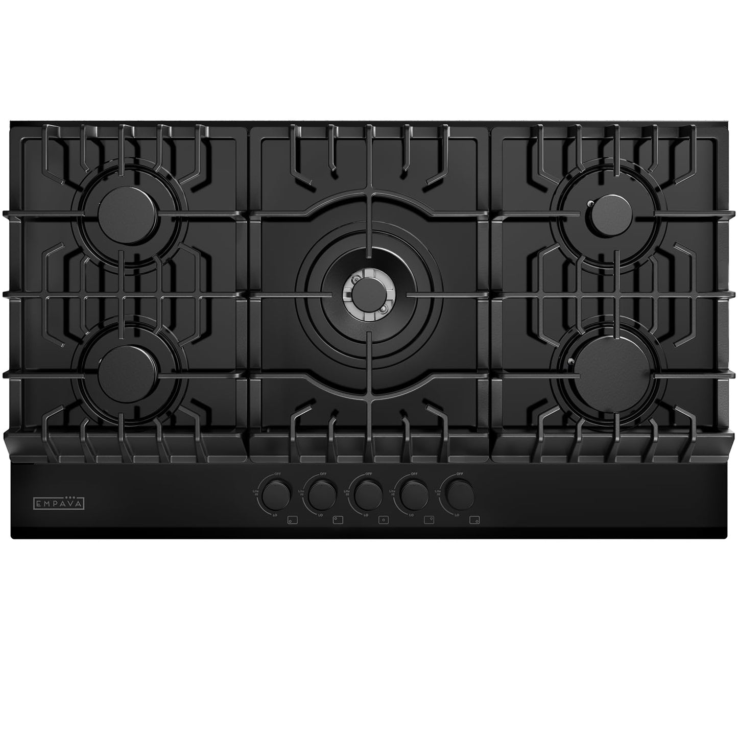 Empava 36 Inch Built-in Gas Cooktop with 5 Sealed SABAF Burners, Black Tempered Glass Surface, LPG/NG Convertible, Flame Failure Protection, Dishwasher Safe Grates