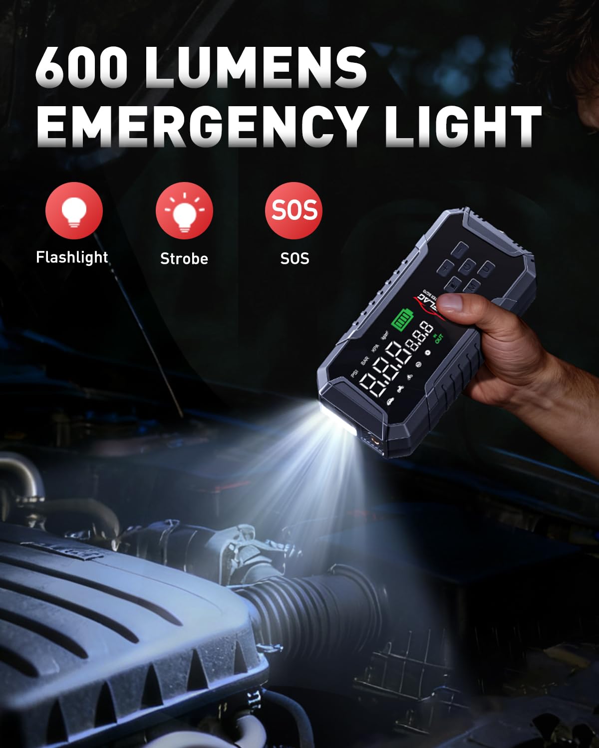 ANFLAG Car Jump Starter with Air Compressor 160PSI, 7000A Car Battery Jumper Starter Portable 12V Jump Box(All Gas/12L Diesel), Cordless Tire Inlfator, 26800mAh Powerbank, Led Lights, Safety Hammer