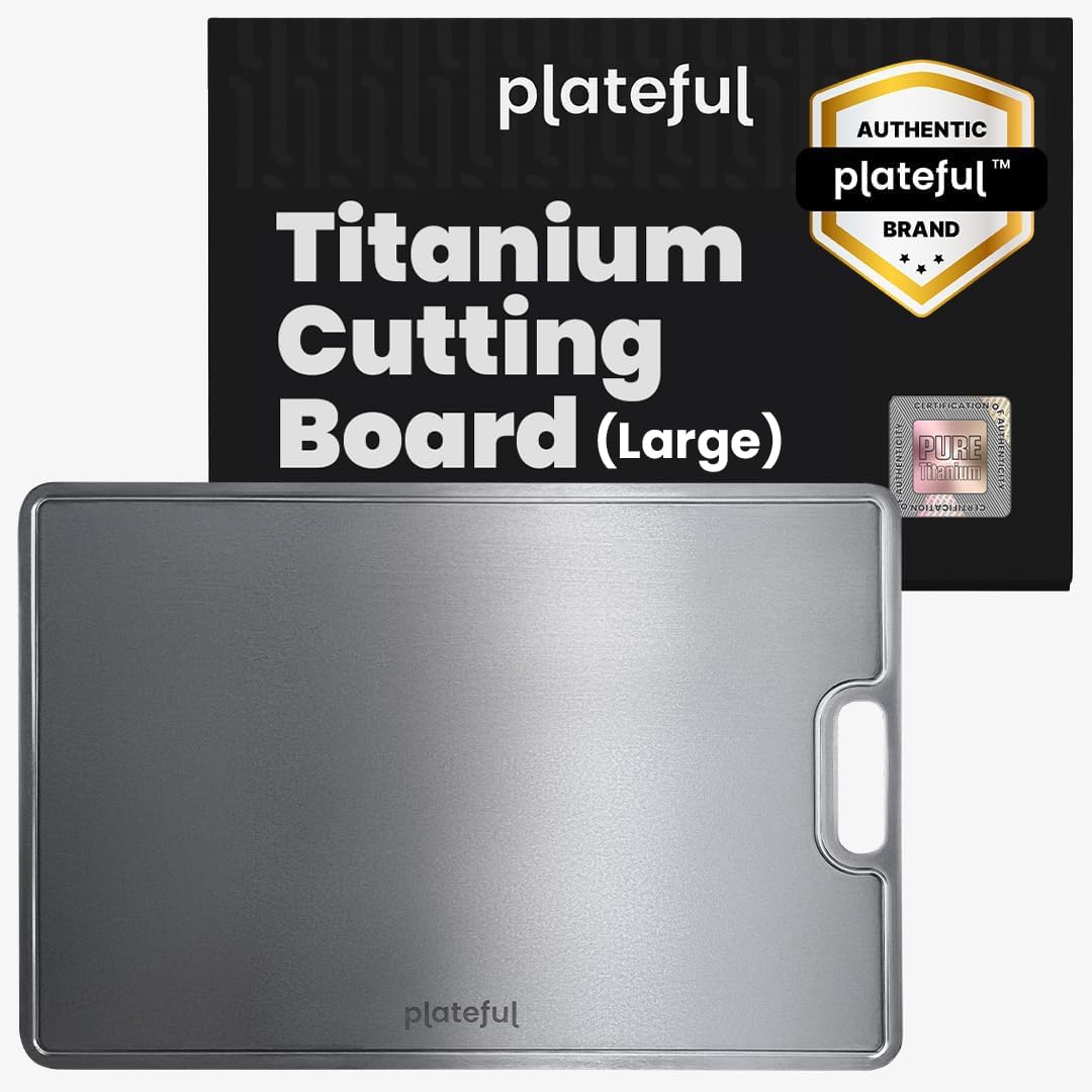 Plateful Titanium Cutting Board - Real, Titanium Cutting Boards for Kitchen With Juice Groove, Food Grade Chopping Boards, No Microplastics, Lasts a Lifetime (Large)