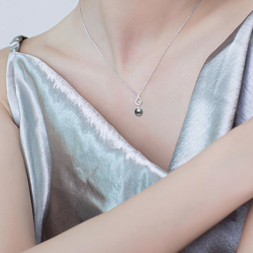 14k White Gold Diamond and Dyed Black pearl Necklace + 18k Earrings Set