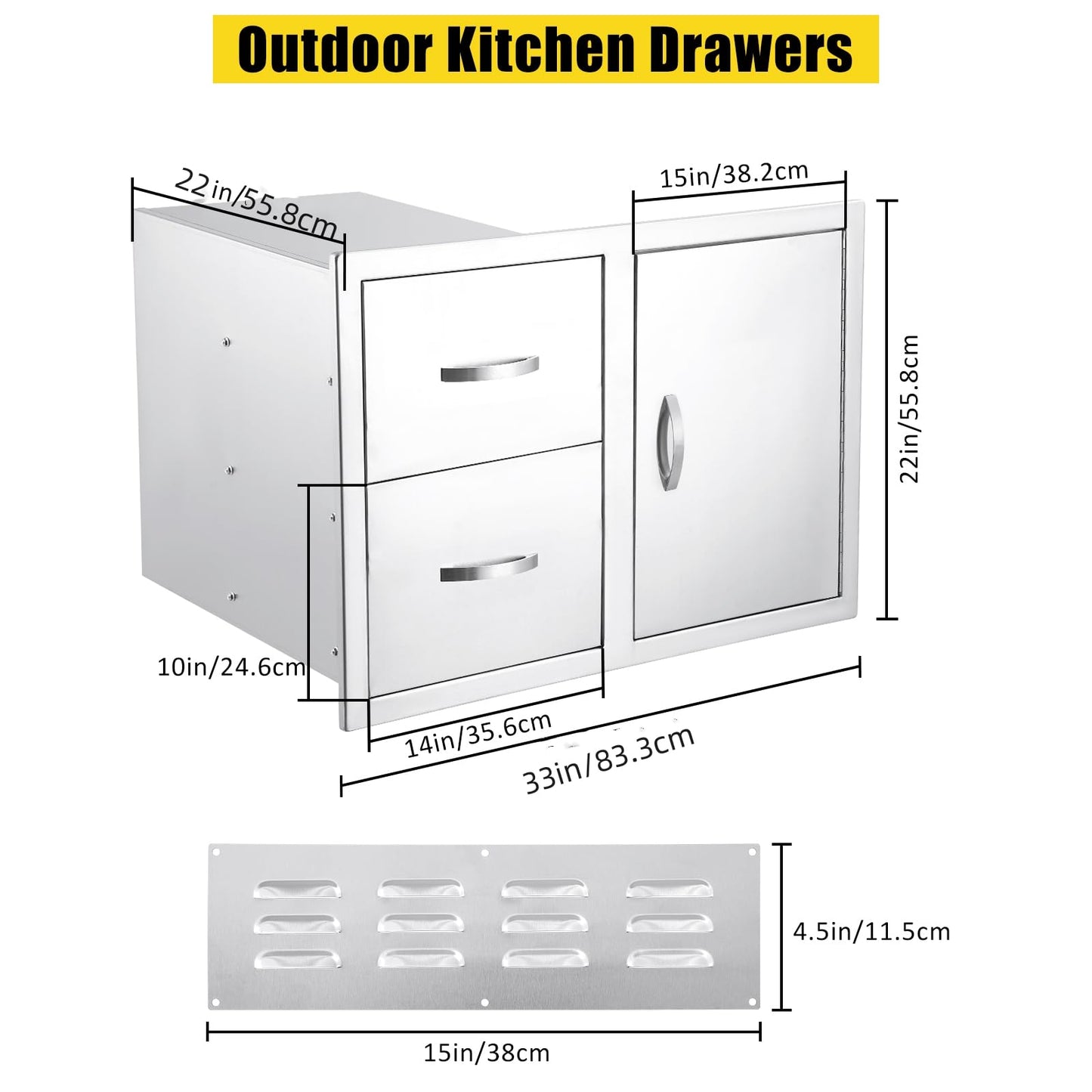 GarveeLife 33''W x 22''H x 22''D Outdoor Kitchen Drawer Combo with Paper Towel Rack, BBQ Access Door Drawers Combo with Stainless Steel, Perfect for BBQ Grill Station Outdoor Kitchen Storage Cabinet