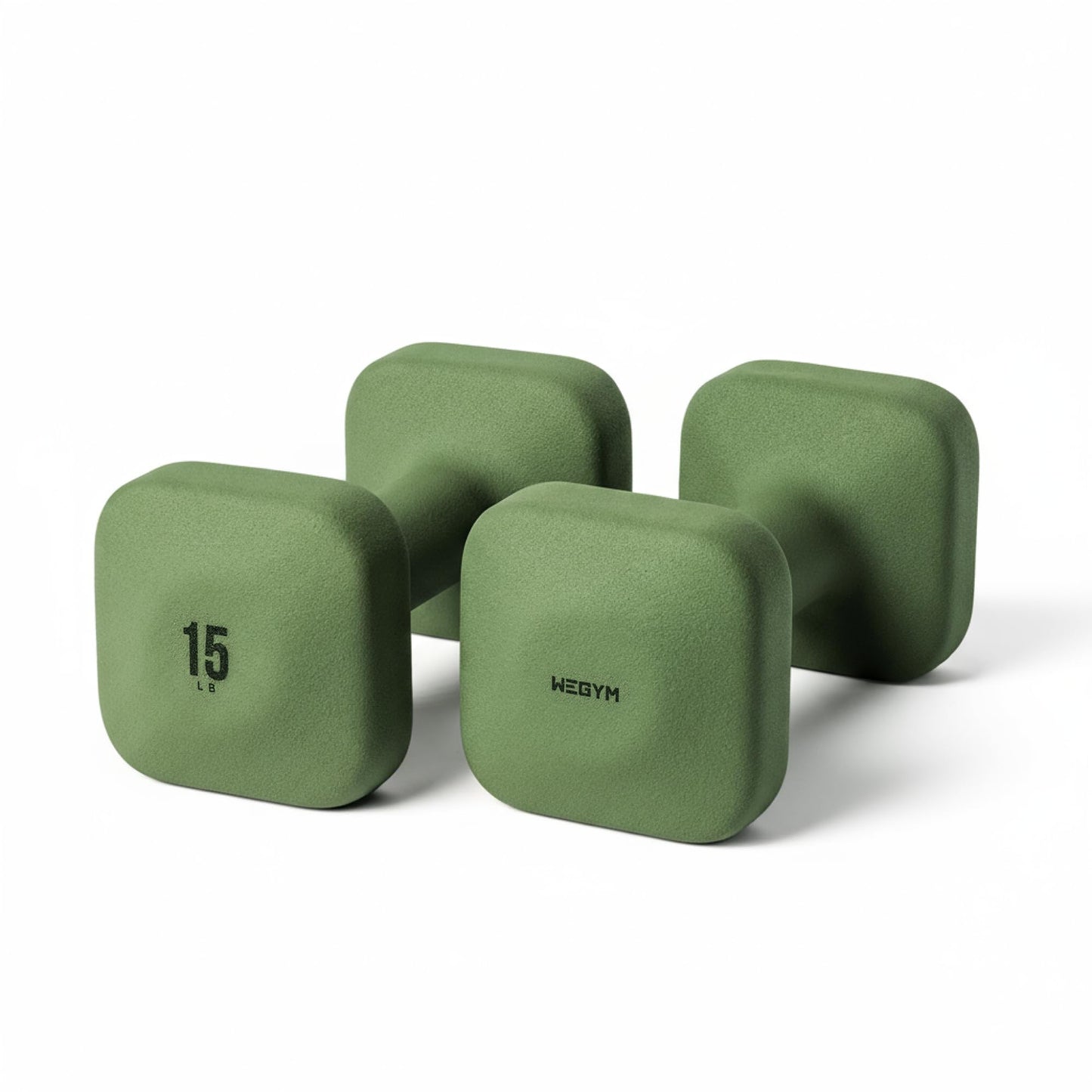 WeGym SafeGrip Square Dumbbells with Anti Slip Handles, Aesthetic Free Weights for Home Workouts, Stable Design Prevents Rolling during Floor Exercises (15LB, Pair Forest)