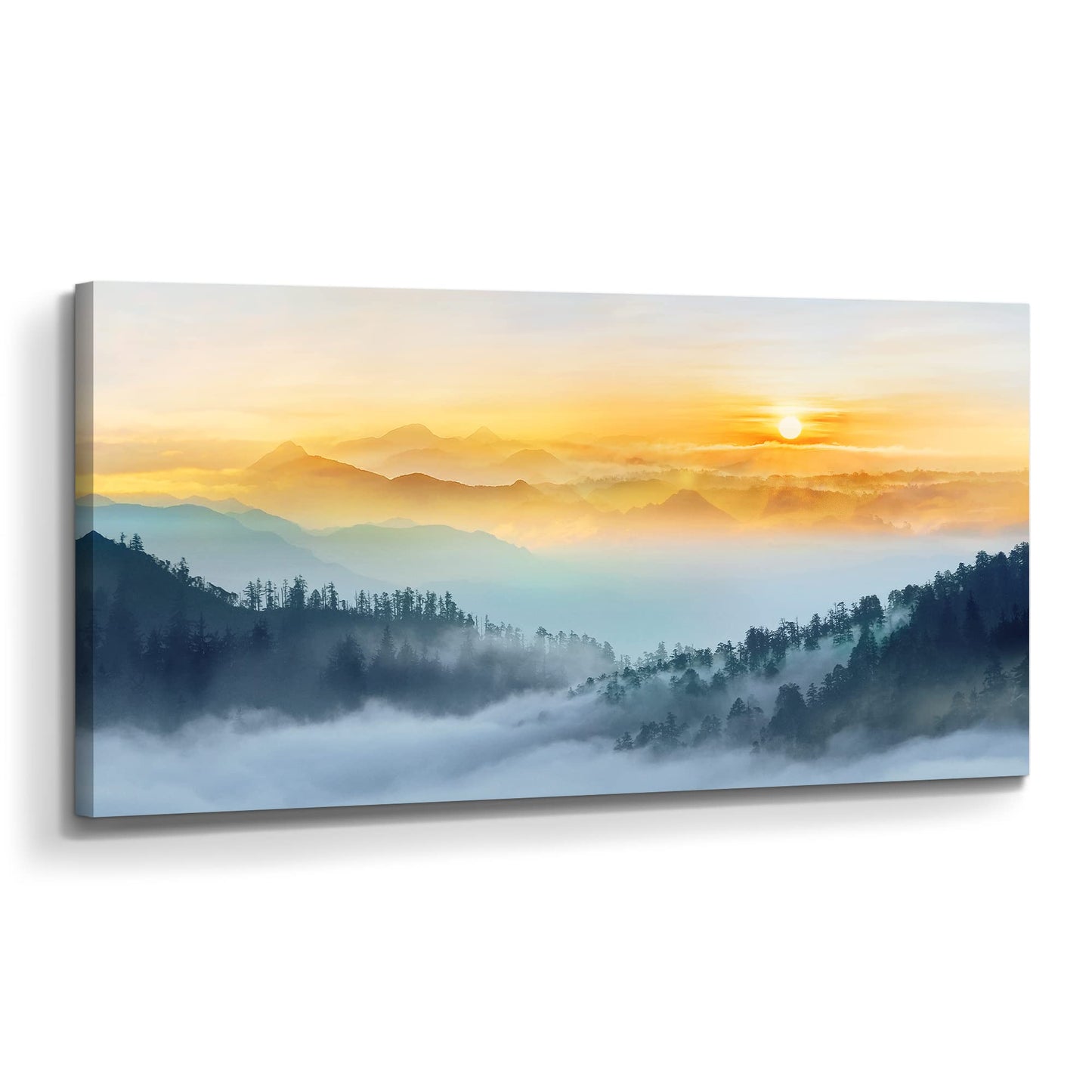 arttitue Foggy Forest Wall Art Canvas: Sunset Nature Scenery Picture Landscape Painting Print Decor Misty Mountain Photography Artwork for Bedroom Living Room Home