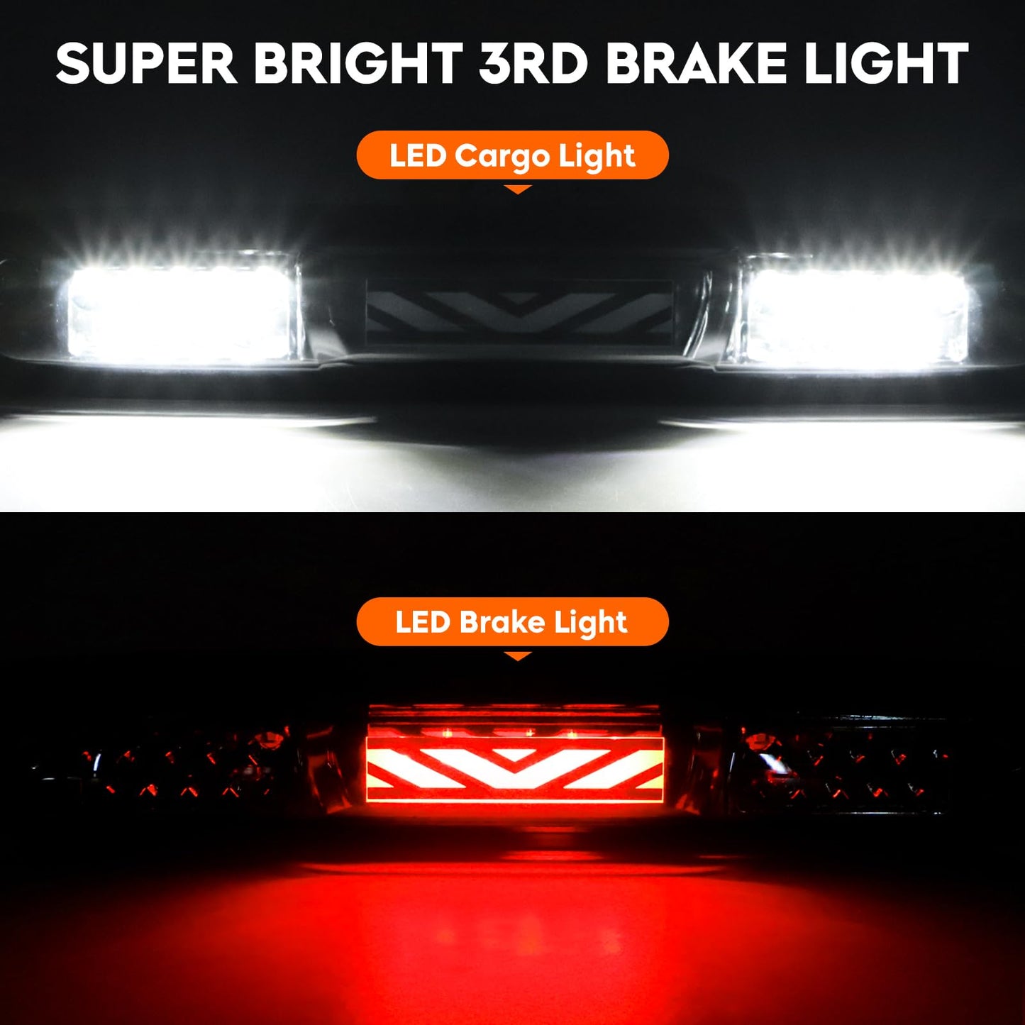 Tail Light + 3rd Third Brake Cargo Lamp for 07-13 Chevy Silverado 1500, 07-14 2500HD 3500HD, 08-14 GMC Sierra 3500 HD, High Mount Stop Light Rear LED Taillight, 25958482 25958483 GM2800207 GM2801207