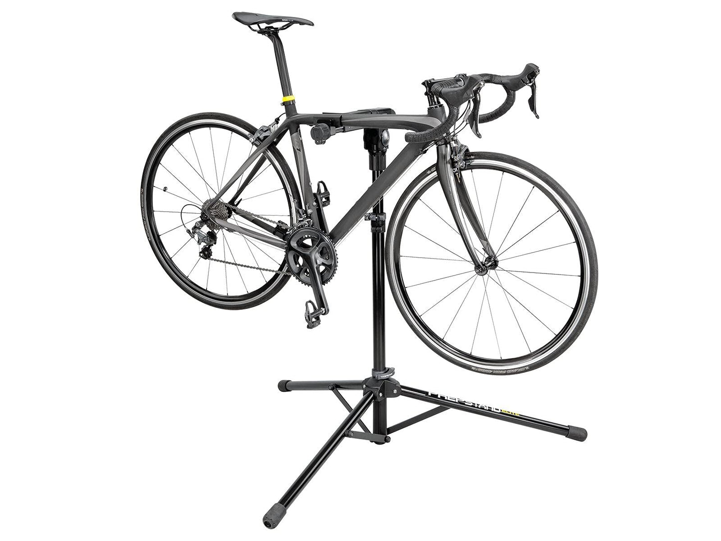 Topeak PrepStand Elite Bike Repair Stand – Professional Folding Workstand with Small Parts Bin | 360° Rotating Clamp, Stable Tripod Base, 55 lb Capacity