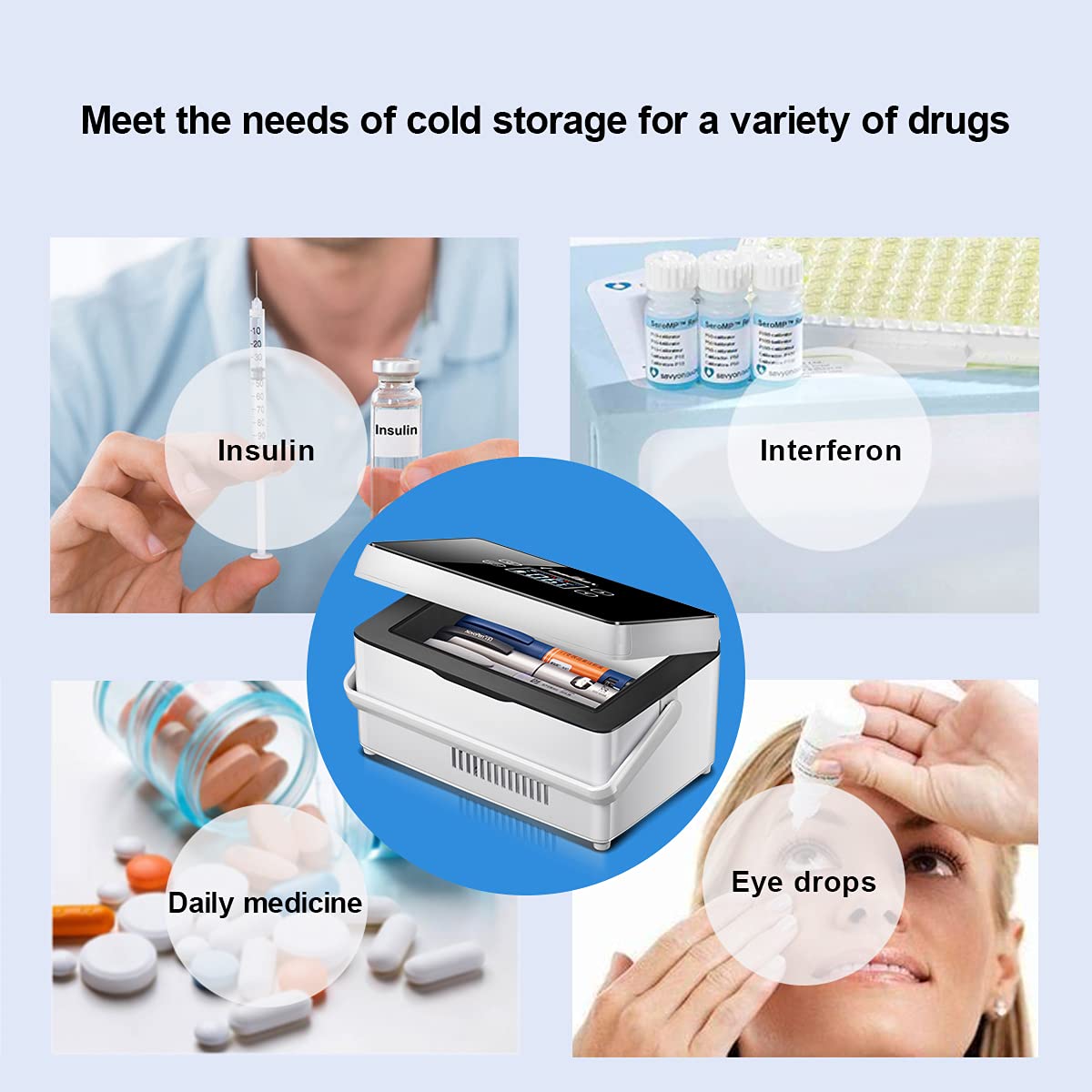 QIRDLP （Upgraded version） Insulin Cooler Case portable Diabetic cooler Box Mini Drug Refrigerator Keeping Cooling 2-8℃ with handle, alarm & USB Chargerable（1 layer Celsius temperature