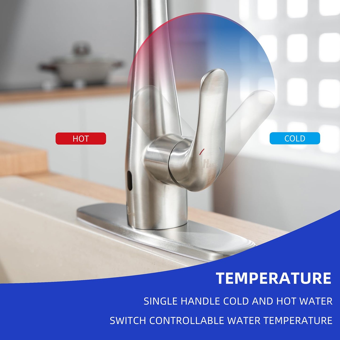 HGHGK Touchless Kitchen Faucet with Soap Dispenser and Pull Down Sprayer - Single Handle Sensor Kitchen Sink Faucet, 1 or 3 Hole Design for Modern Farmhouse Kitchens and Bar Sinks