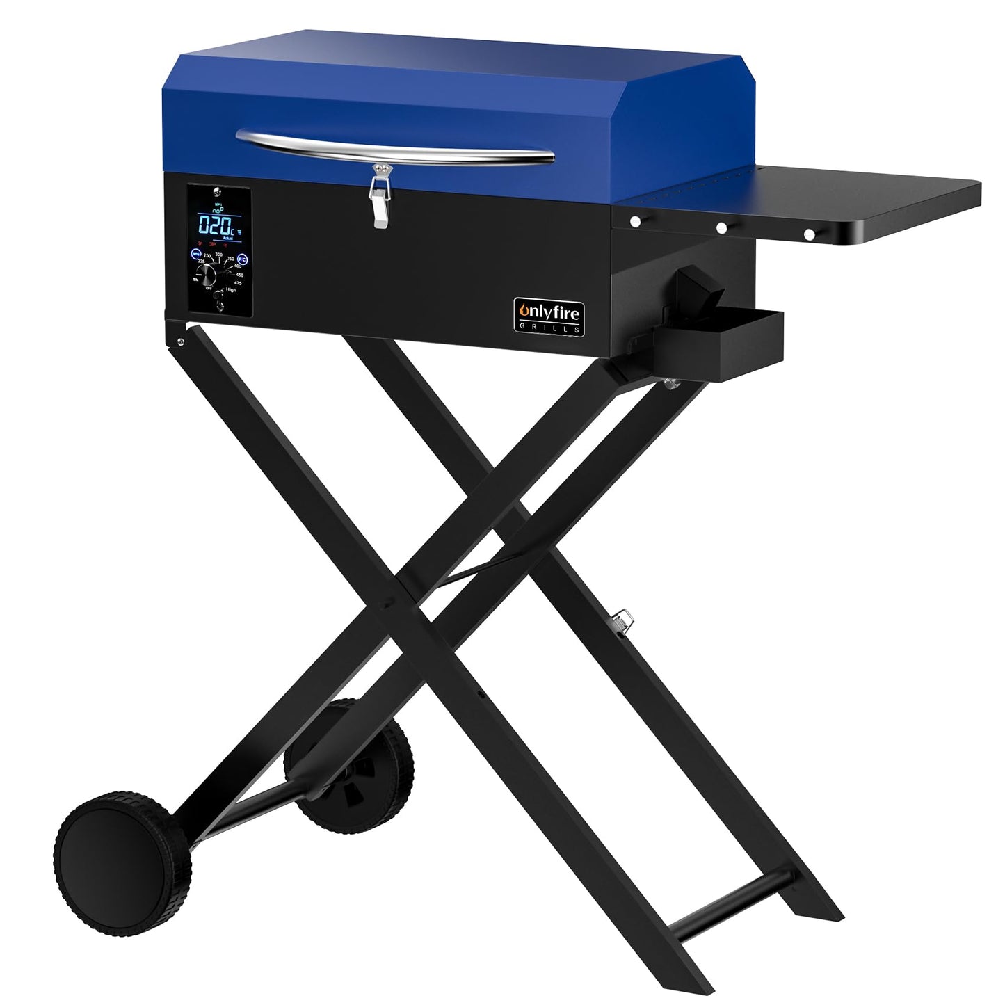 ONLYFIRE GRILLS BBQ Wood Pellet Grill Smoker with Foldable Cart, Meat Probe, 2 Tiers Cooking Area, Portable Smoking Grilling Stove for Outdoor Patio Cooking, RV Camping Tailgating, Blue GS342
