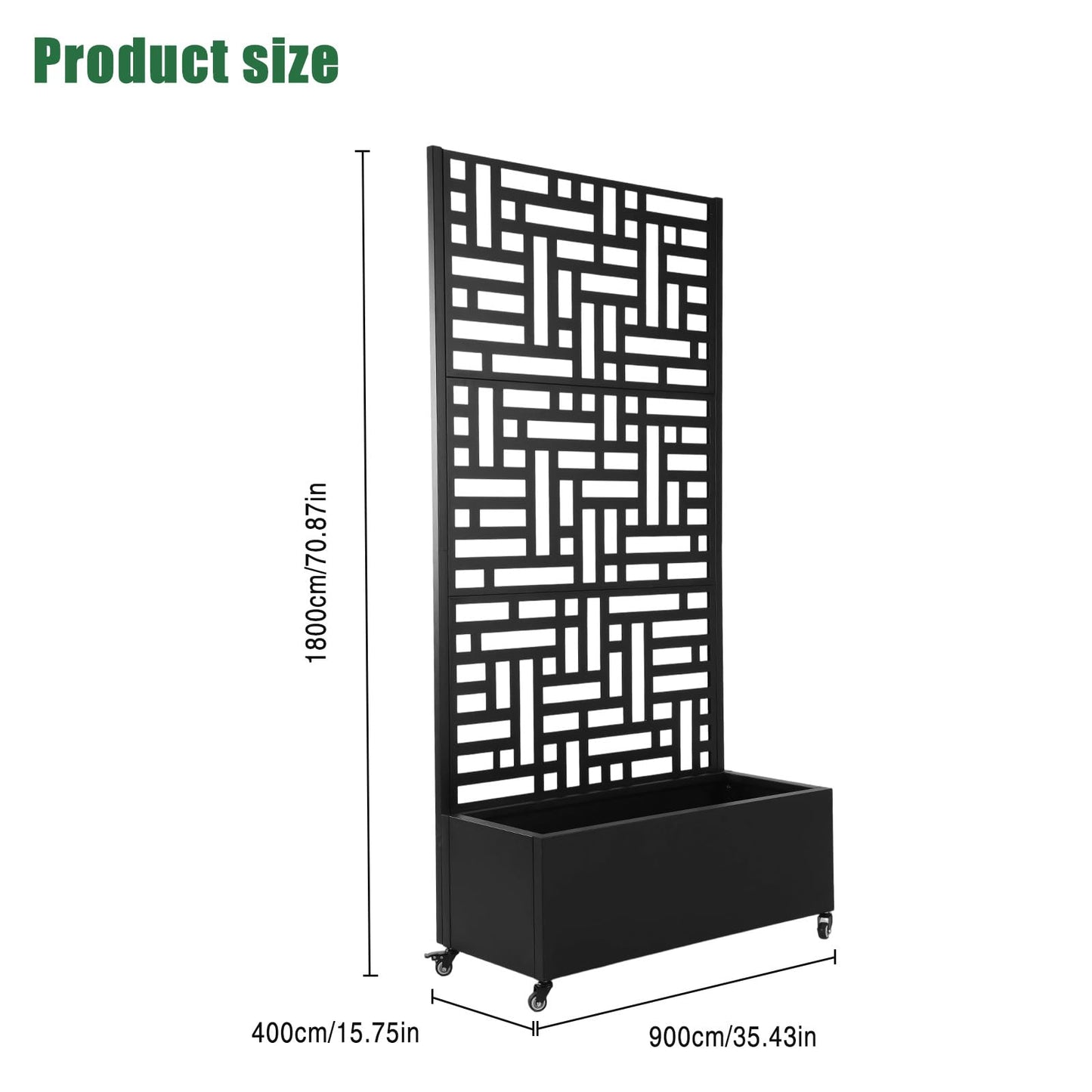 CLBDRESS 70.87x35.43x15.75 Inch Metal Planter Box with Trellis and Wheels Raised Garden Bed with Drainage Holes Privacy Planters Suitable for Climbing Plants and Vegetables