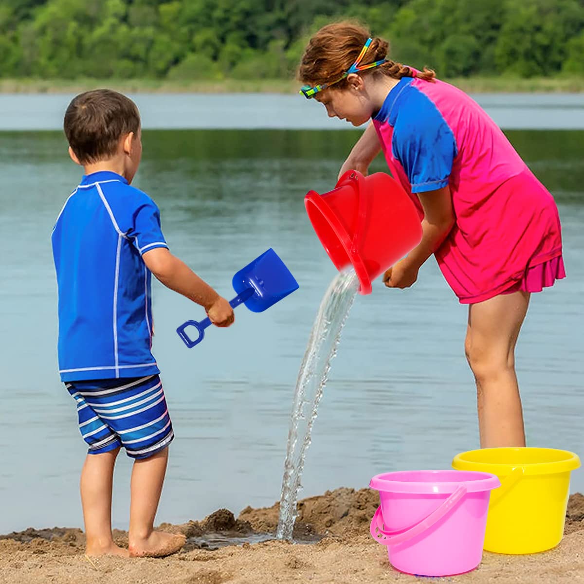 BeneFine 12 Pack Sand Buckets and Shovels for Kids 7.48 Inches | Beach and Sand Toys at The Beach | Use for Sand Molds at The Sandbox -12 Pail and 12 Shovel Set