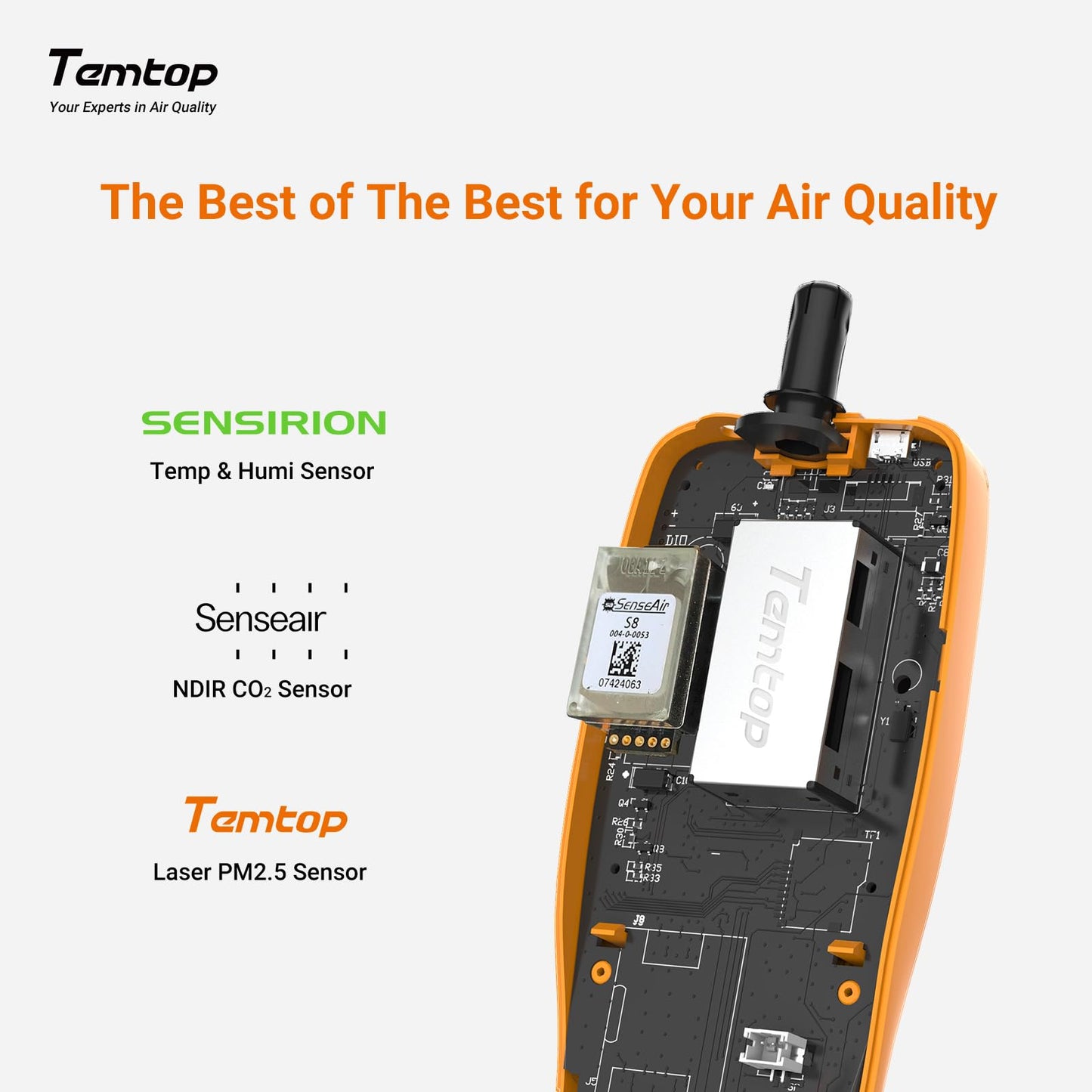 Temtop Advanced Air Quality Monitor for CO2, PM2.5, PM10, with Audio Alarm, Temp & Humidity Insights, Plus Data Export for in-Depth Analysis, M2000C 2ND