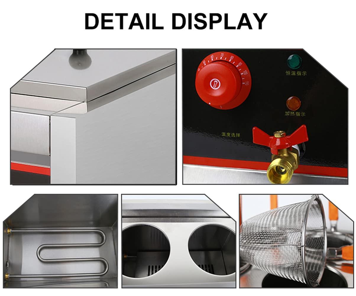 PreAsion 220V Commercial Pasta Cooker with 6 Noodle Filter Electric Pasta Cooking Machine Multifunctional Pasta Warmer Noodles Cooker 6KW for Cooking Dumplings NoodlesVegetables 30-110℃