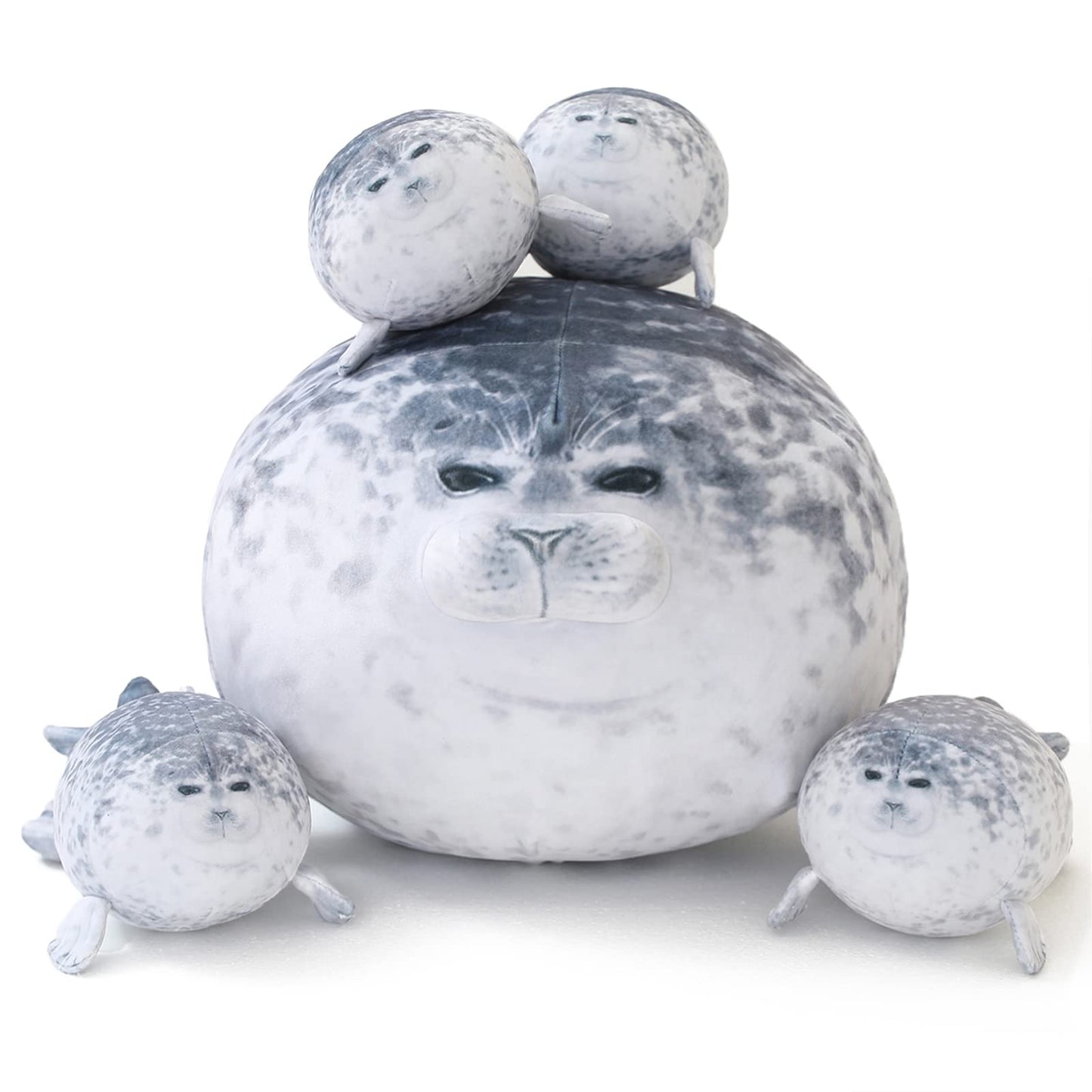 SQEQE Chubby Seal Pillow Plush with 4 Baby Seal Plushies in Her Tummy, Stuffed Cotton Plush Animal Toy for Kids and Adult Gift