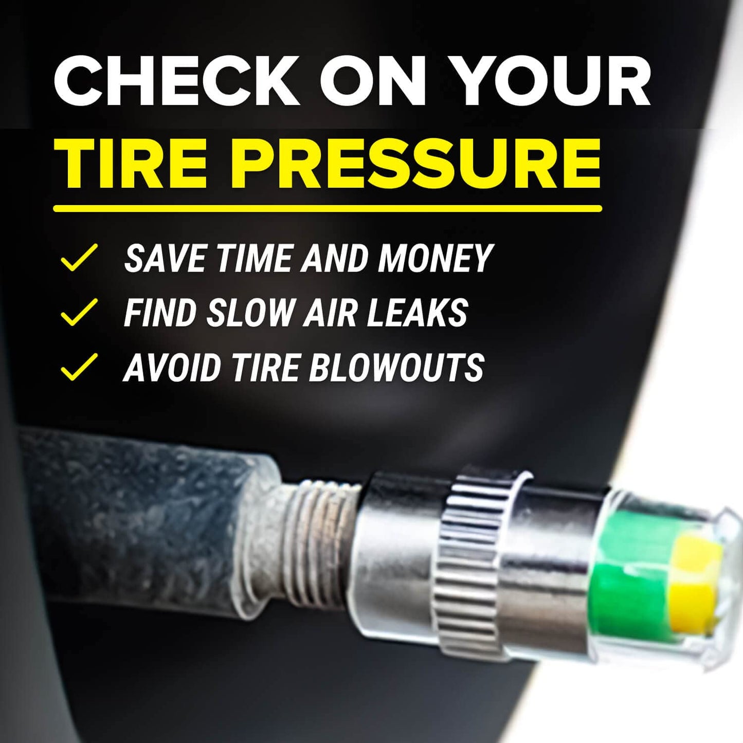 Airmoto Tire Pressure Caps, Easy to Read 3 Color Car Tire Pressure Monitor Valves, 4pcs, 32-to-35 PSI