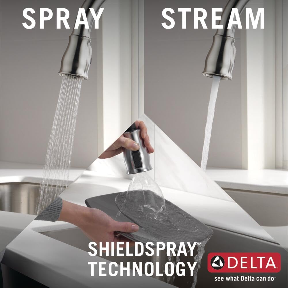 Delta Leland Brushed Nickel Kitchen Faucet with Pull Down Sprayer, Traditional Single Hole Kitchen Sink Faucet, Single Handle, SpotShield Stainless 9178-SP-DST