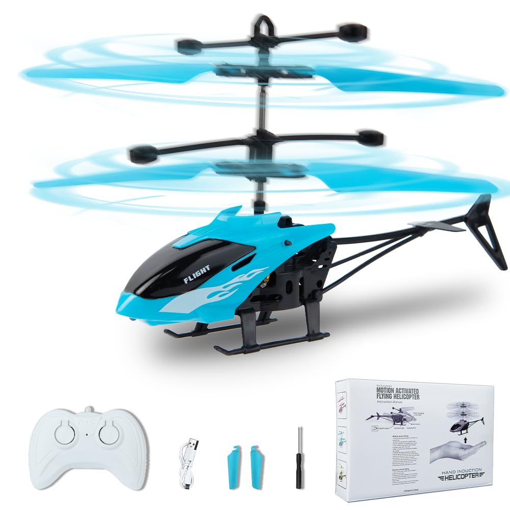 Remote Control Helicopter, Gesture Sensing Indoor Flying Helicopter Toys,RC Airplane for Teenages with 10Mins Flight, RC Helicopters for Kids with Light,Birthday Gifts for Boys and Girls (Blue)