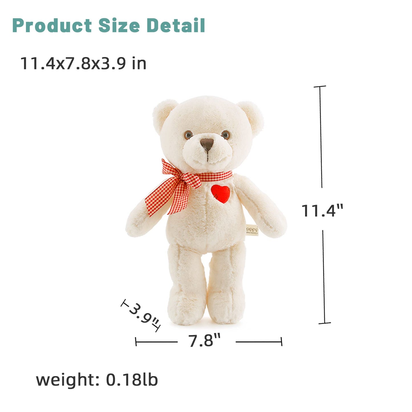 Adorlynetty 11.4” Small Teddy Bear with Heart Cute White Teddy Bear Stuffed Animals Soft Stuffed Bear Plush Bear Plushie Toys Gifts for Girlfriend Boyfriend Kid