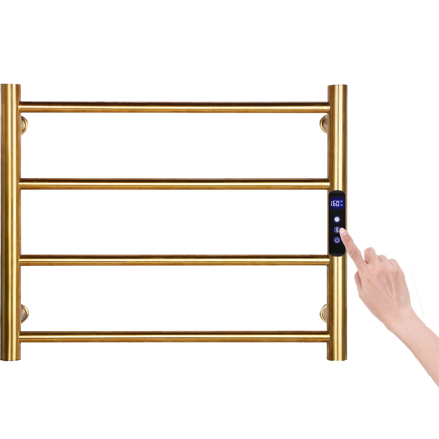 Towel Warmers for Bathroom, Wall Mounted Hot Towel Racks, Heated Towel Drying Rack with Timer & Temperature Multi-Level Adjustable (4 Bars Brushed Gold, Hardwired)