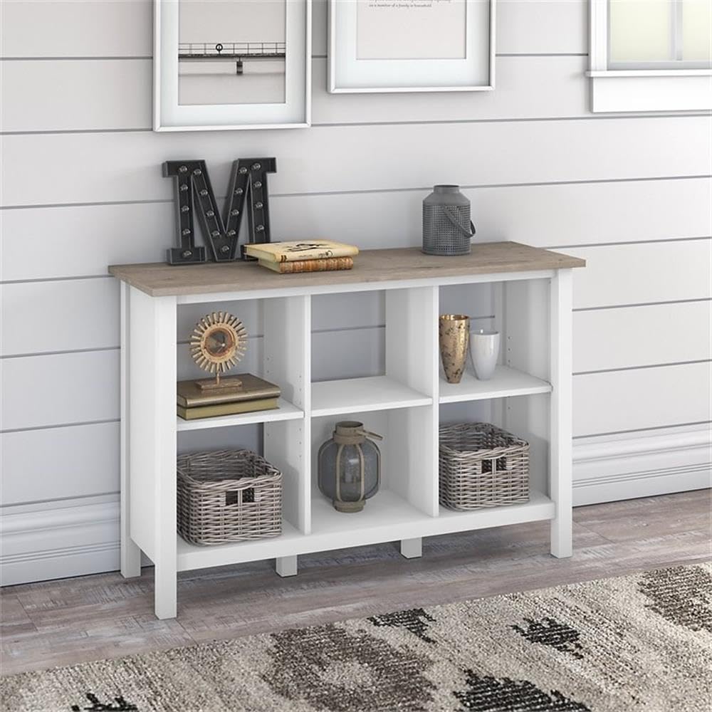 Bush Furniture Mayfield 6 Cube Bookcase in Pure White and Shiplap Gray | Storage for Home Office Workspace