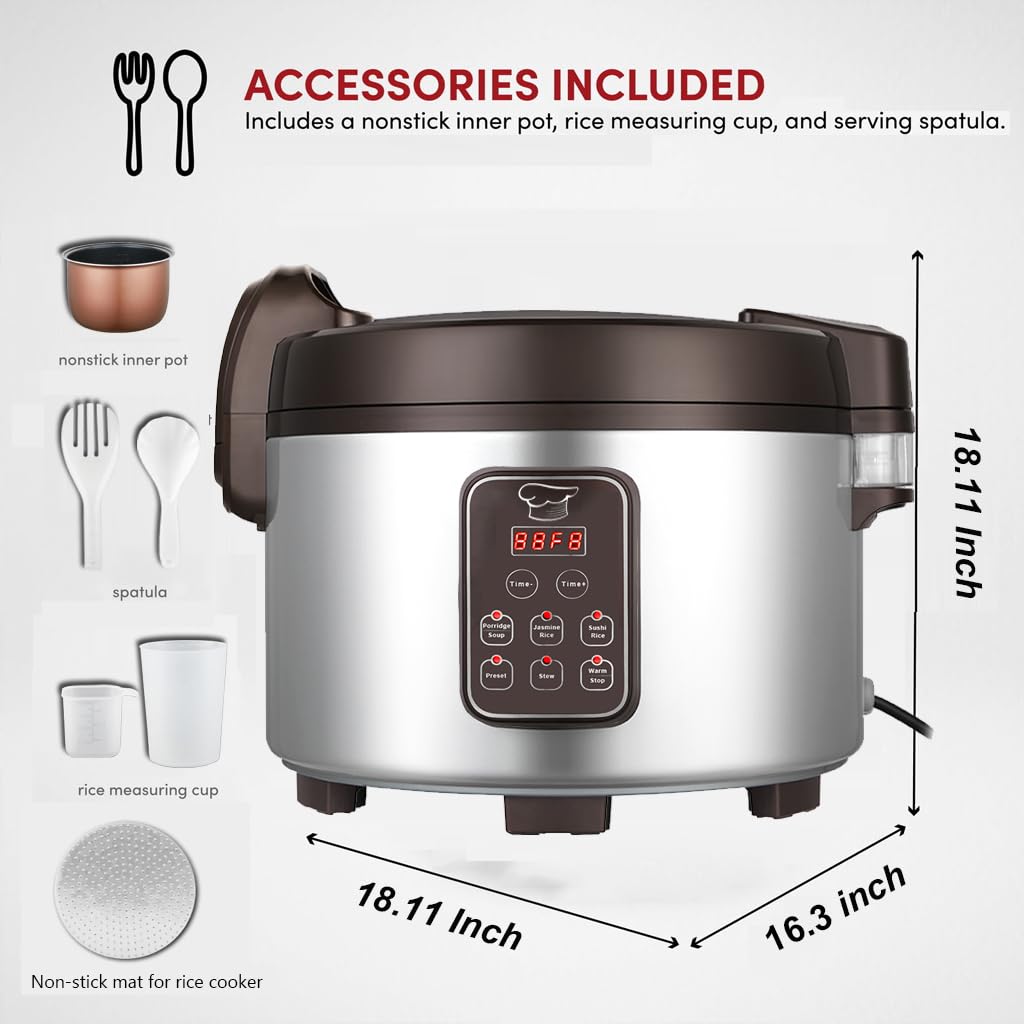 15L Commercial Rice Cooker & Warmer (84 Cup Cooked, 15.8 QT) Smart Large Rice cooker 6 Rice Cook Functions 24-Hr Delay Timer | LED Display | Auto Keep Warm | Non-Stick Inner Pot