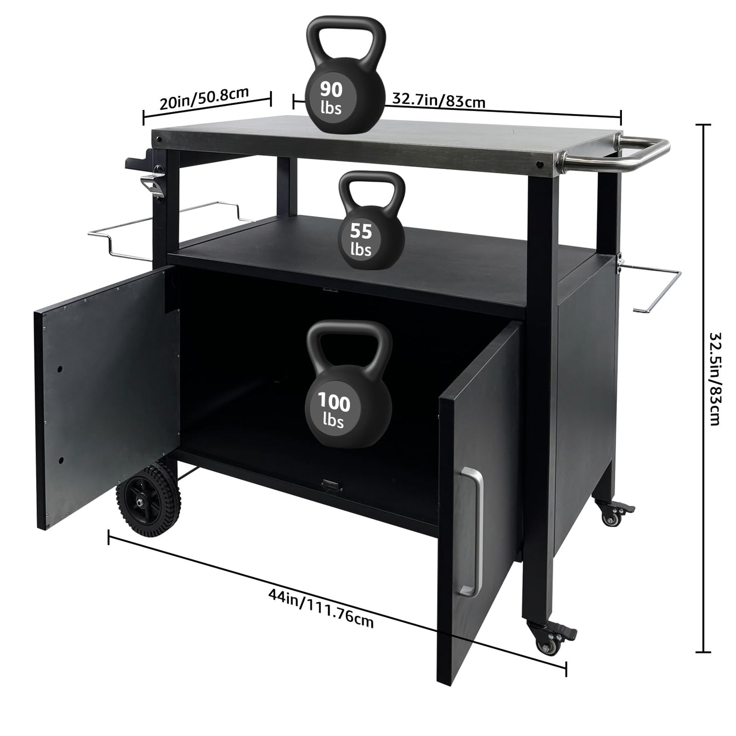 Erweater Heavy-Duty Outdoor Kitchen Island with Storage Cabinet - Movable BBQ Grill Table & Pizza Oven Stand, Portable Food Prep Station, Rolling Dining Cart for Patio, Backyard & Indoor Griddle Table