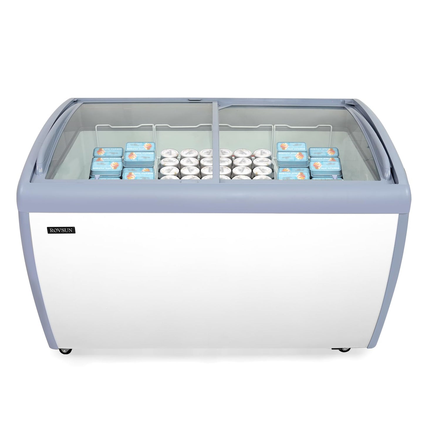 Leadzm 12.7 Cu.Ft Commercial Ice Cream Freezer, 50" Chest Freezer Glass Top Display Case w/Removable Baskets Lockable Wheels Sliding Door for Store Supermaket ETL NSF Certified