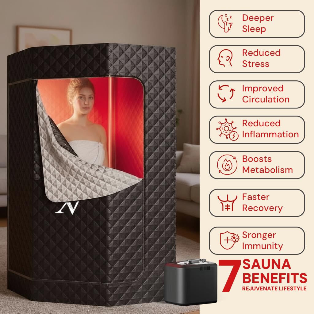 Upgraded Steam Sauna Portable with Red Light Therapy with Ice Bath Tub for Home Personal Home Spa Contrast Therapy (Black)