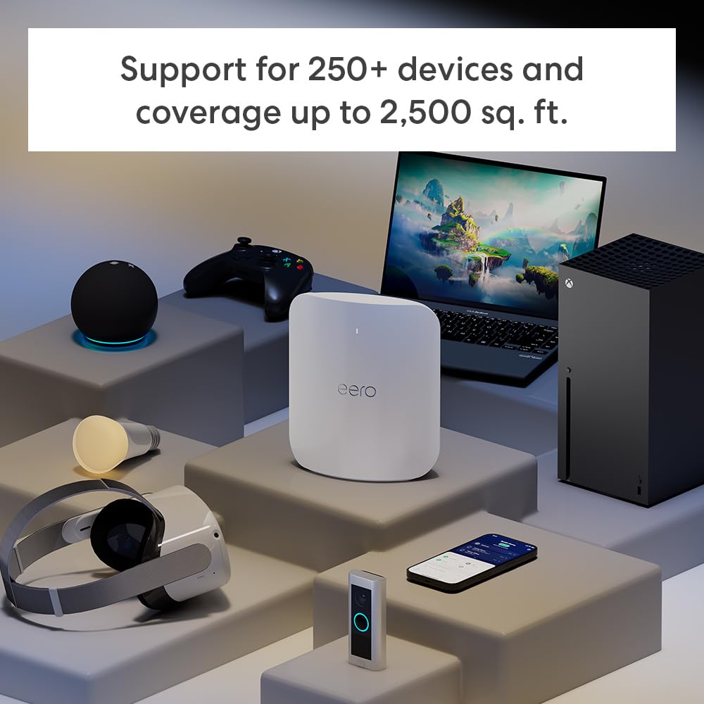 Amazon eero Max 7 mesh wifi router (newest model) - Supports internet plans up to 10 Gbps, Coverage up to 2,500 sq. ft., Connect 250+ devices, 1-pack
