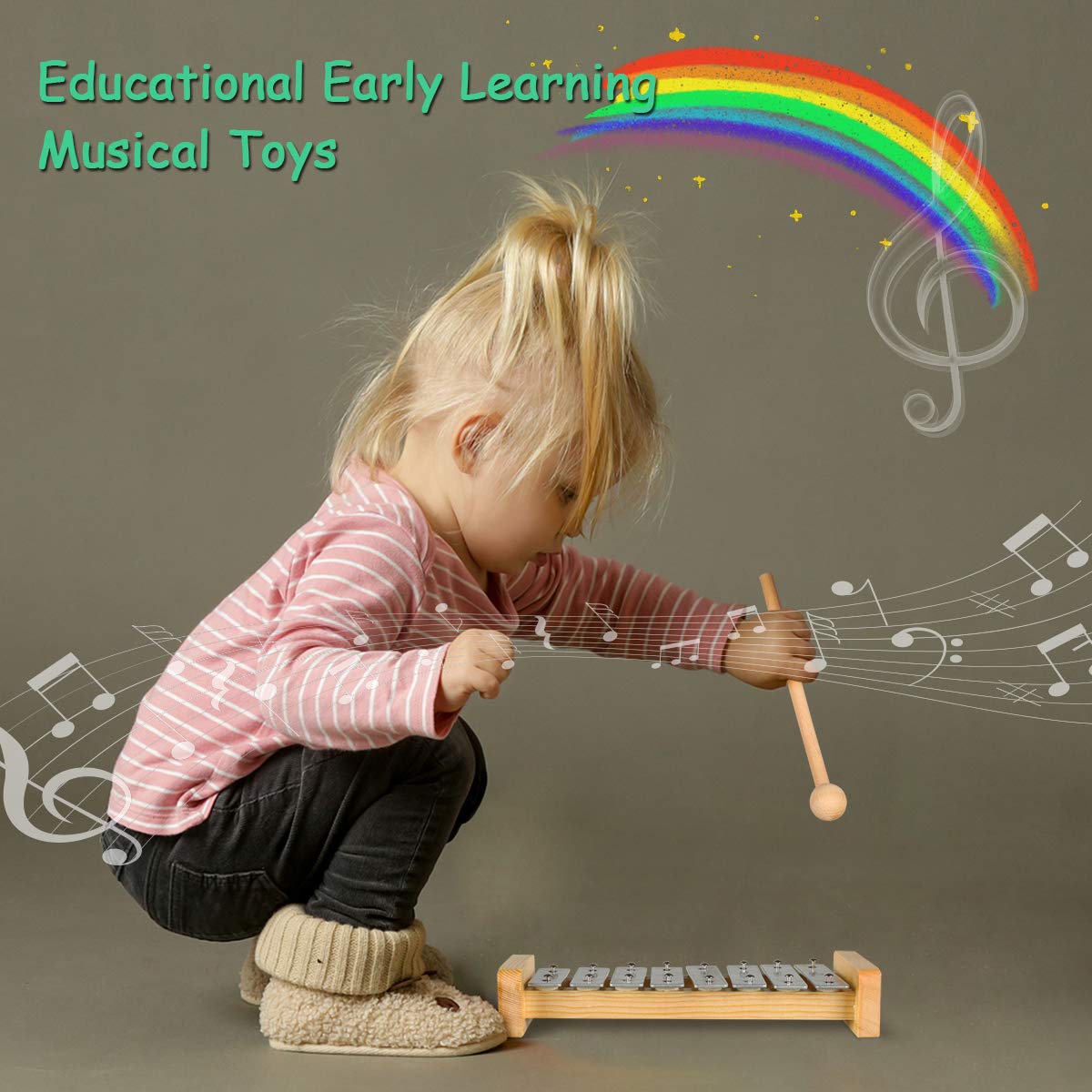 LOOIKOOS Toddler Musical Instruments, Eco Friendly Music Set for Kids Preschool Educational, Natural Wooden Percussion Instruments Musical Toys for Boys and Girls with Storage Bag