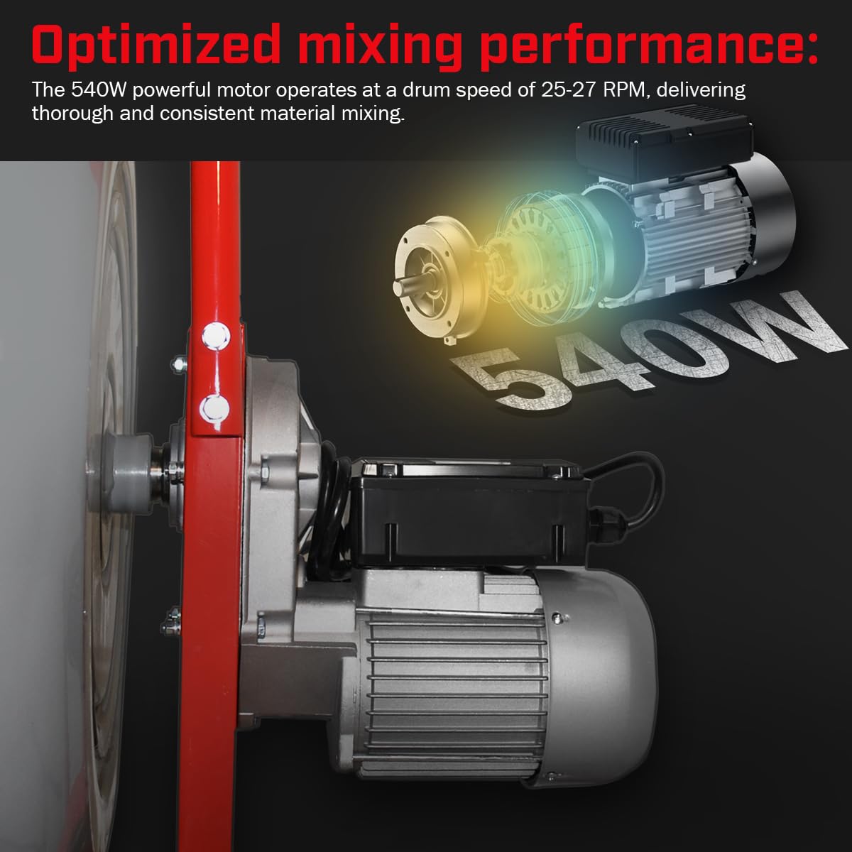 XtremepowerUS 4.6 cu. ft. Cement Mixer Portable Mixing Cement Mixer Drive Gearbox 560W Portable Electric Concrete Mortar Barrow Machine