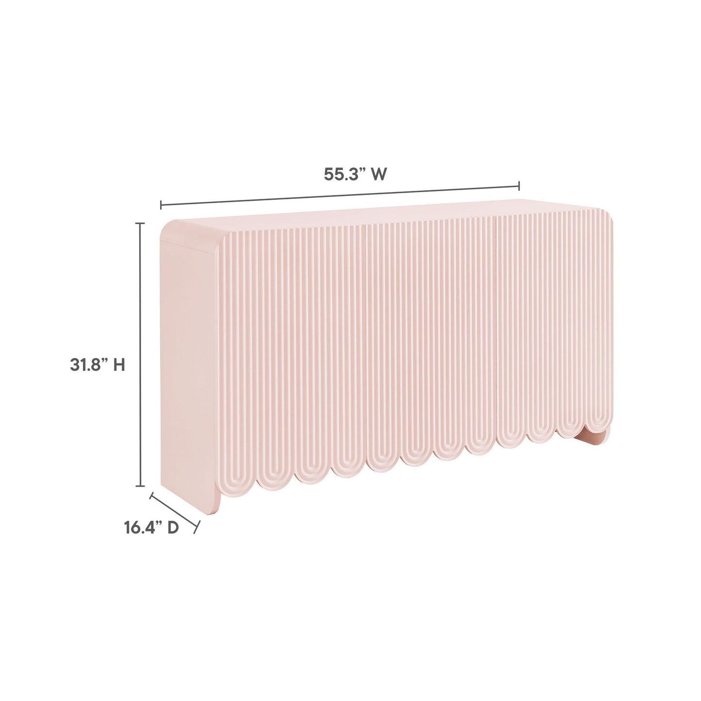 Modway Dahlia 55-Inch Fluted Sideboard Cabinet in Soft Pink — Accent Storage Cabinet with Adjustable Shelves — 3-Door Scalloped Sideboard for Living Room, Entryway, or Dining Room
