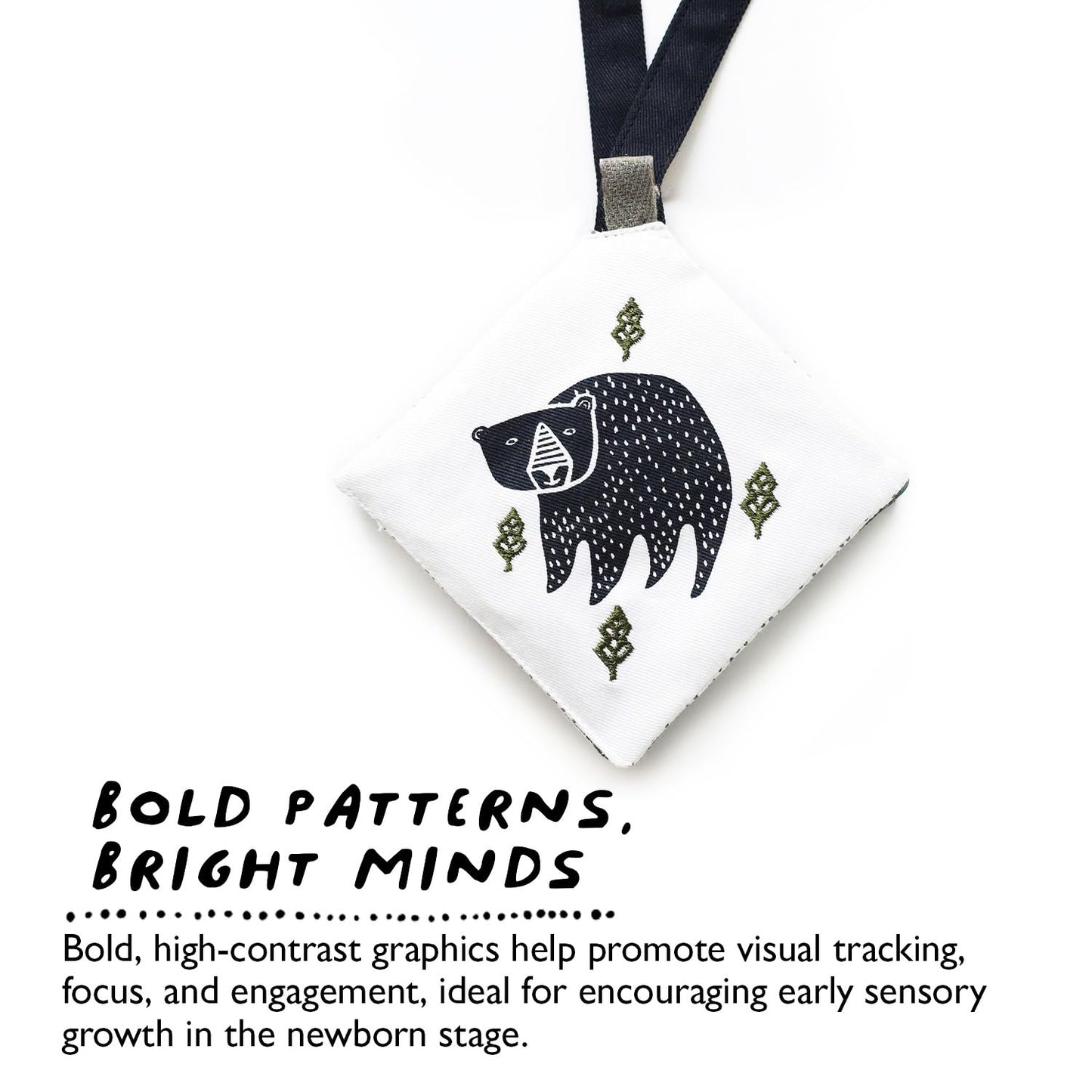 Wee Gallery Woodland Animals Crinkle Pages Stroller Toy, Sensory Hanging Crinkle Toy with Mirror for Babies, High Contrast Animal Art and Montessori Baby Item for Car Seat and Play Gym