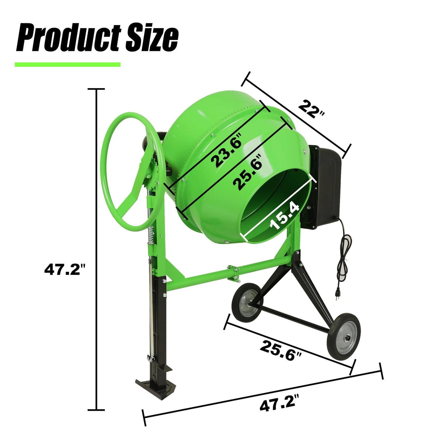 Cimcame Concrete Mixer 5.7 Cu Ft Portable Wheelbarrow Electric Cement Mixing Machine for Stucco Mortar Seeds