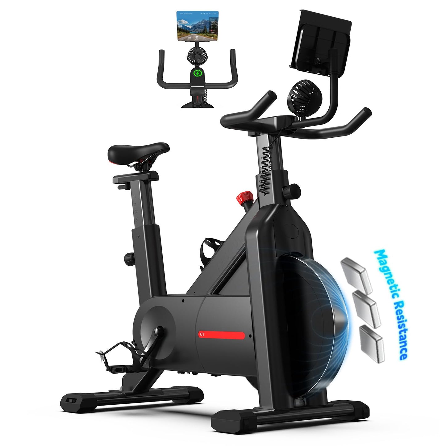 YESOUL Exercise Bike for Home, Self Powered Fan Stationary Bike with Dynamic LED Light Effects, Pro Livestreaming Classes, Smart Exclusive App, 300 LBS Magnetic Resistance Indoor Stationary Cycling Workout Bike for Home