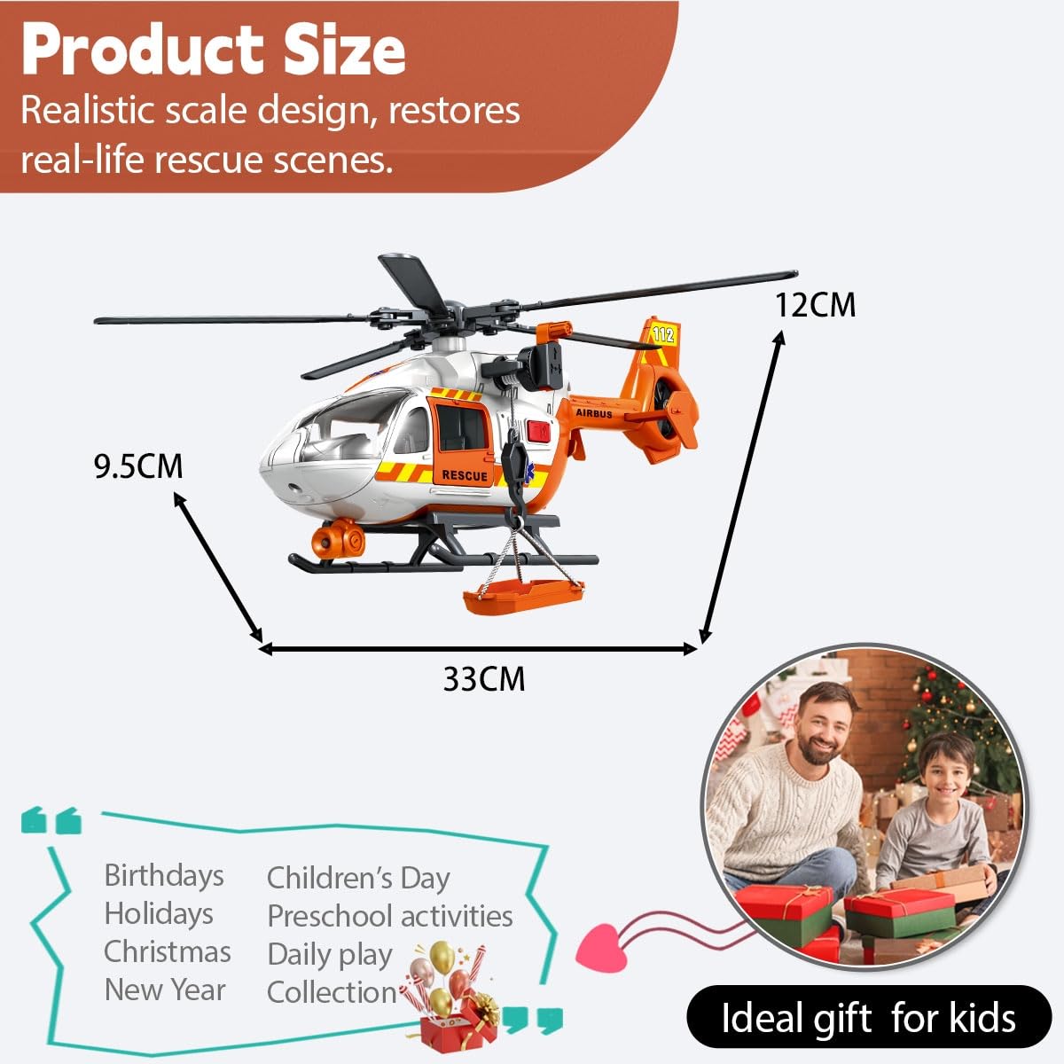 CSDCSD Helicopter Toy with Lights and Sound Sirens,Boys Toys,Rescue Vehicles Toys for Kids Aged 2 3 4 5 6 and Up,Best Toddler Kids Boys Gifts (Rescue Helicopter)