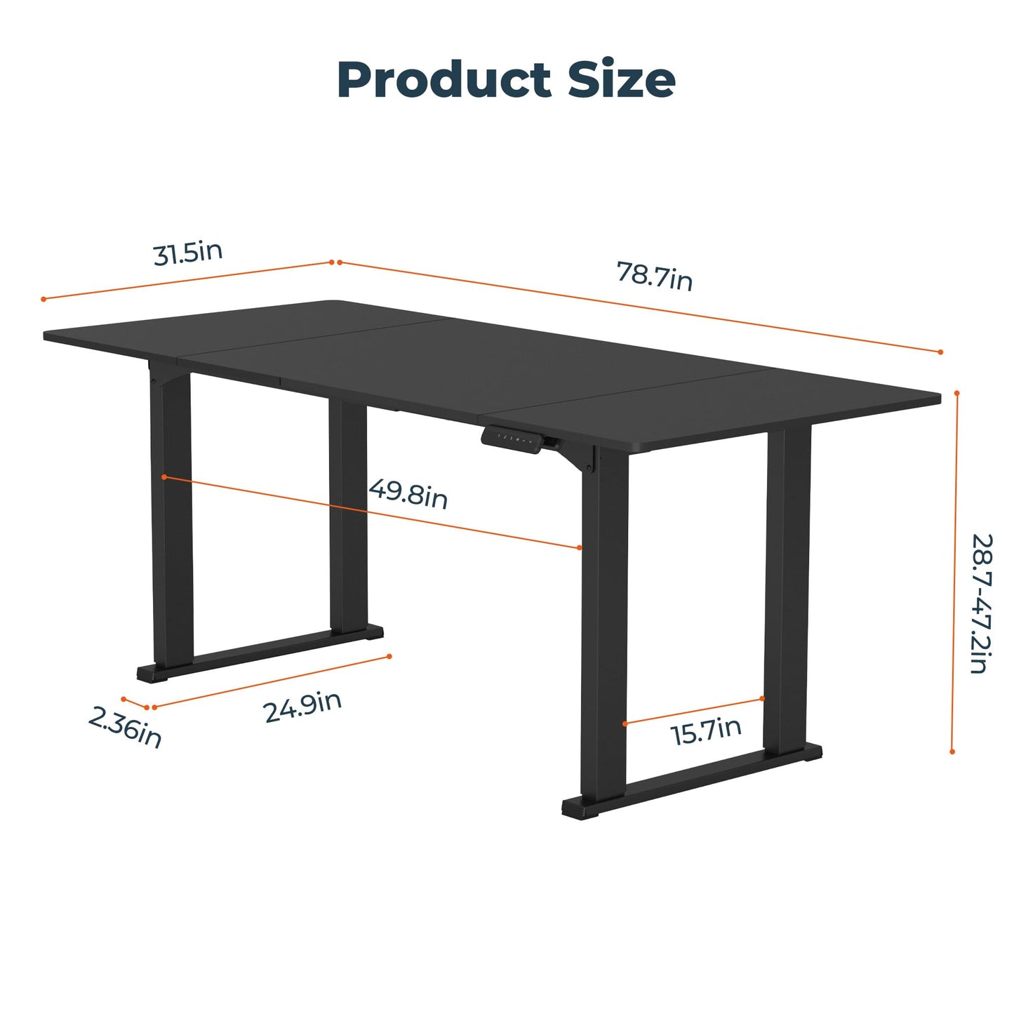 FitStand 4 Legs Standing Desk, Large 79x31 Inches Electric Adjustable Height Desk with Splice Board, Stand Up Desk Home Office Computer Workstation, Black