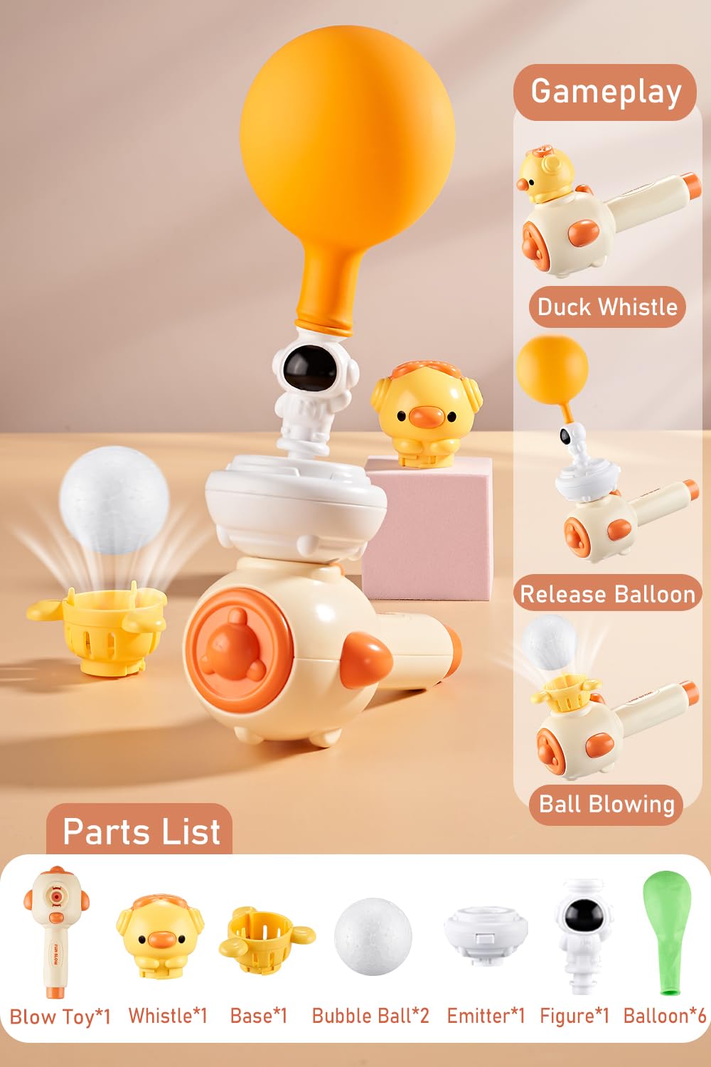 ARHEQI Breathing Exerciser for Kids, Sensory Toys with Whistle, Floating Blow Pipe Balls, Balloon Launcher, Autism Speech Therapy Toys for 3 4 5 6 7 Year Old Boys Girls Gifts-Yellow