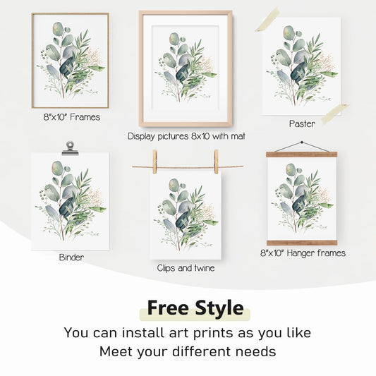 PLKMN Sage Green Botanical Wall Art Set of 4, Modern Wildflower Prints, Floral Plant Decor for Bedroom, Bathroom, Farmhouse, 8x10 Inch, Unframed