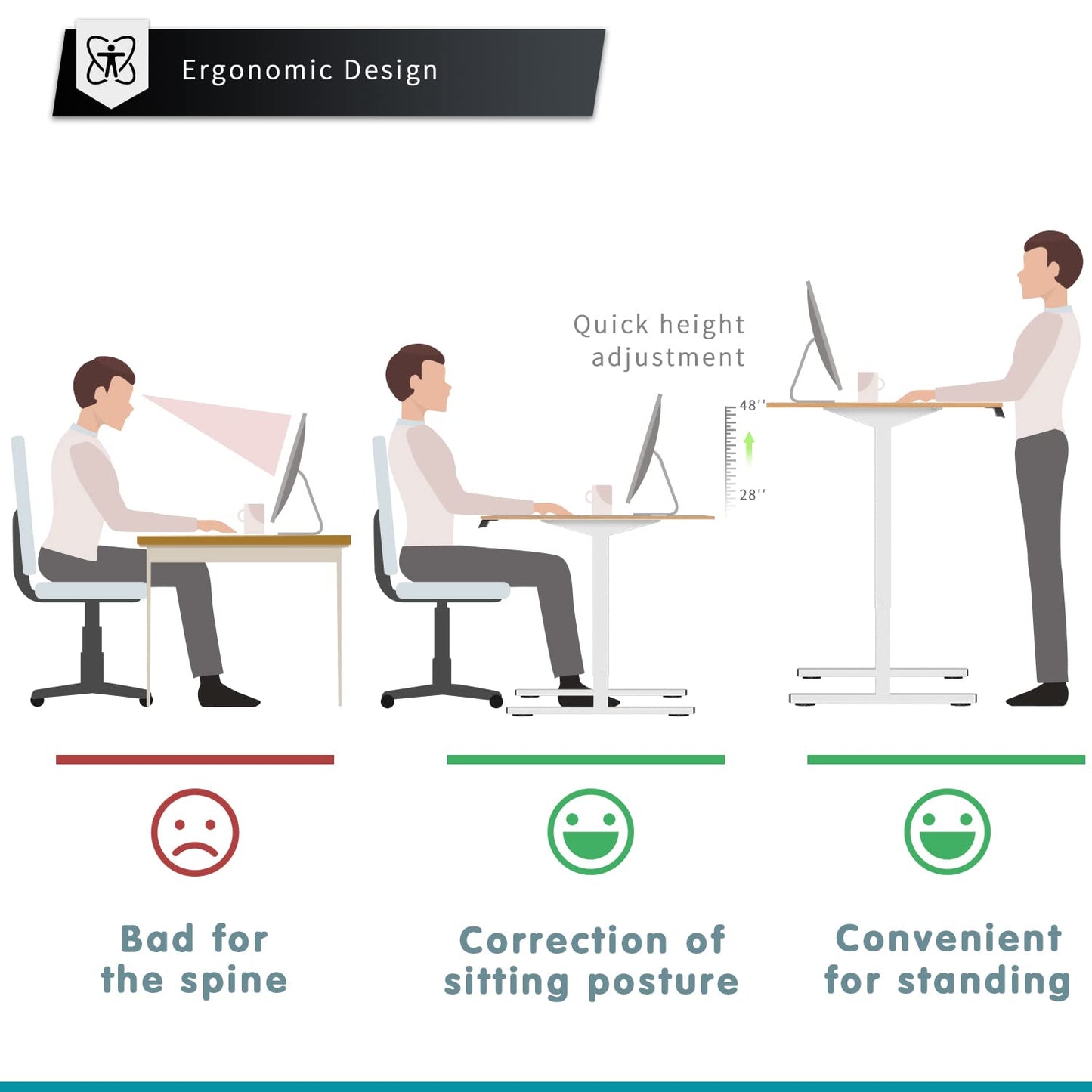 YESHOMY Height Adjustable Electric Standing Desk, 40 inch Computer Table, Home Office Workstation, White Leg/Natural Top