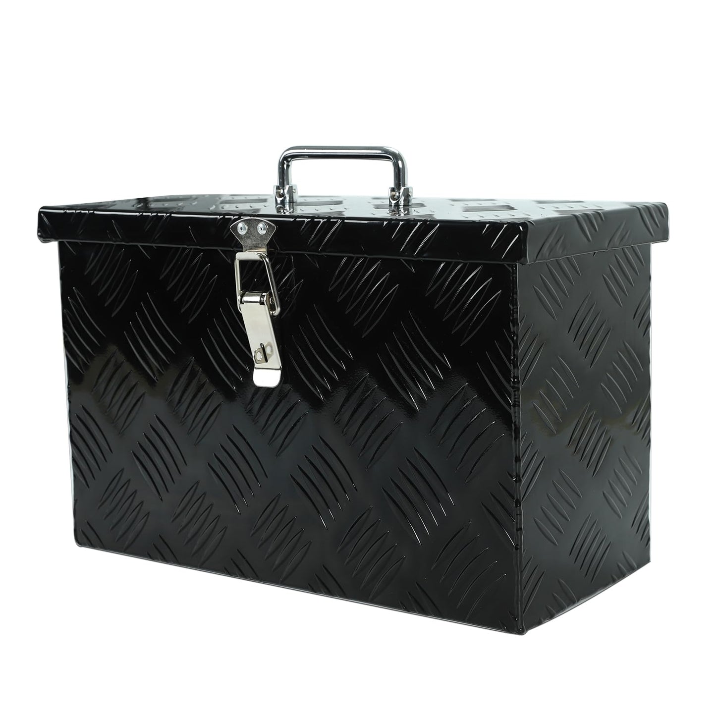 caqeg 16 Inch Heavy-Duty Aluminum Truck Tool Box with Stripe Tread Design – Waterproof, Rustproof Storage Organizer for Pickup Trucks, Trailers, and RVs – Black
