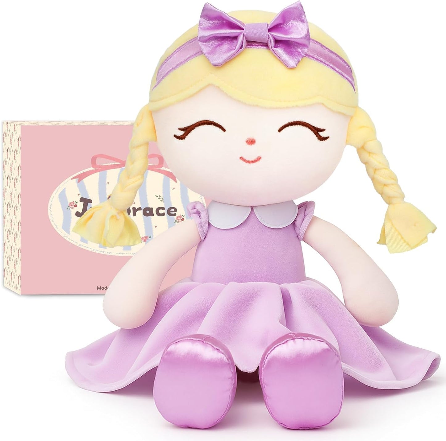 Jumbrace Soft Baby Doll Toys 16inch, Baby Rag Doll for One Year Old Girl Birthday Gift,Princess Style Plush Toys for Toddler Kids Infants (Purple)