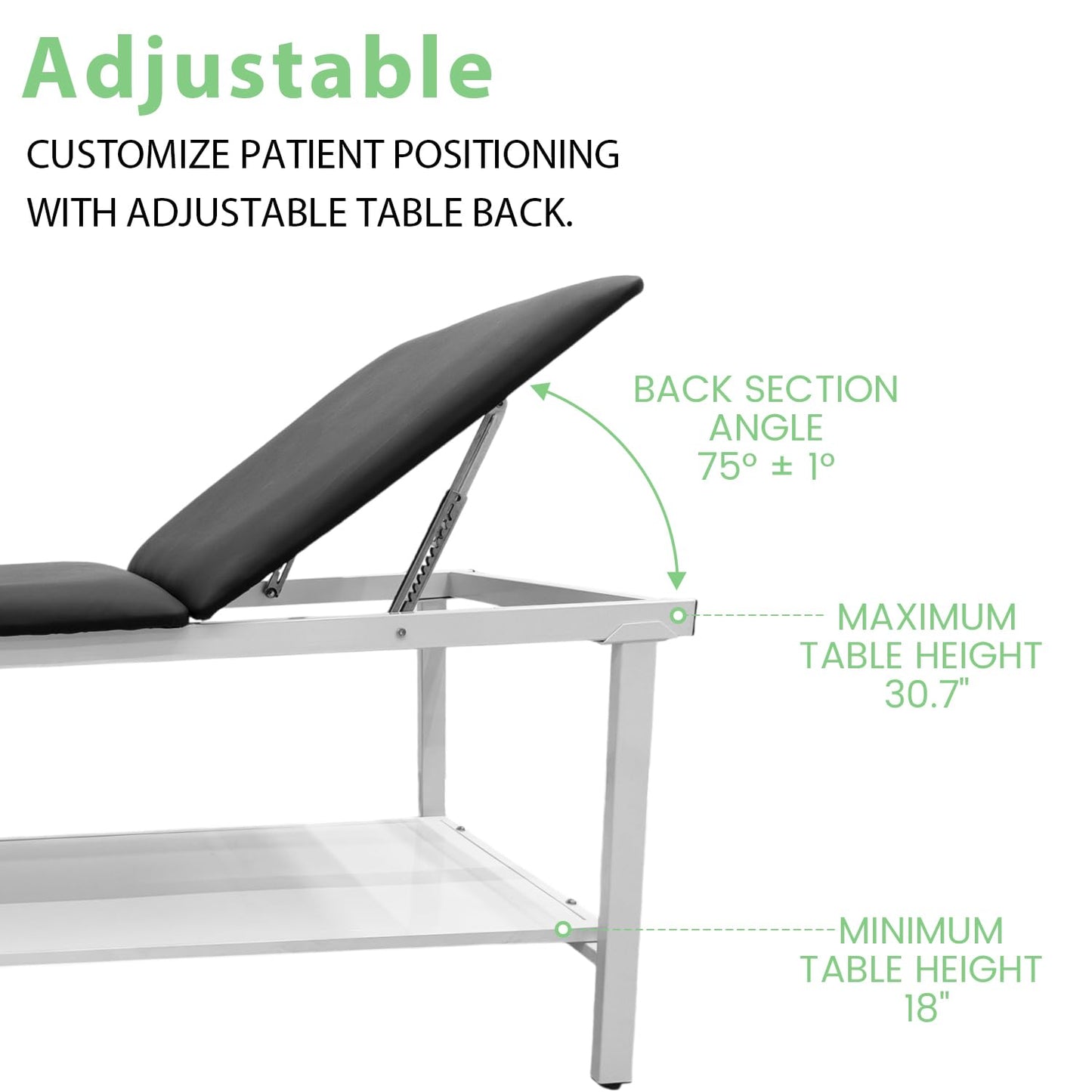 VEICAR Adjustable Exam Table with Paper Roll Dispenser & Shelf, Physical Therapy Medical Exam Table, Patient Examination Bed, Durable, Low Maintenance and Holds Up to 400 Lbs (Black)