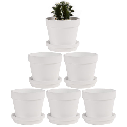Yishang Terra Cotta Pots with Saucer/Ceramic Tray, 6-Pack Large Terracotta Pots 4.6'' Clay Ceramic Planters for Succulent, Cactus, Flower Plants, Crafts (White)