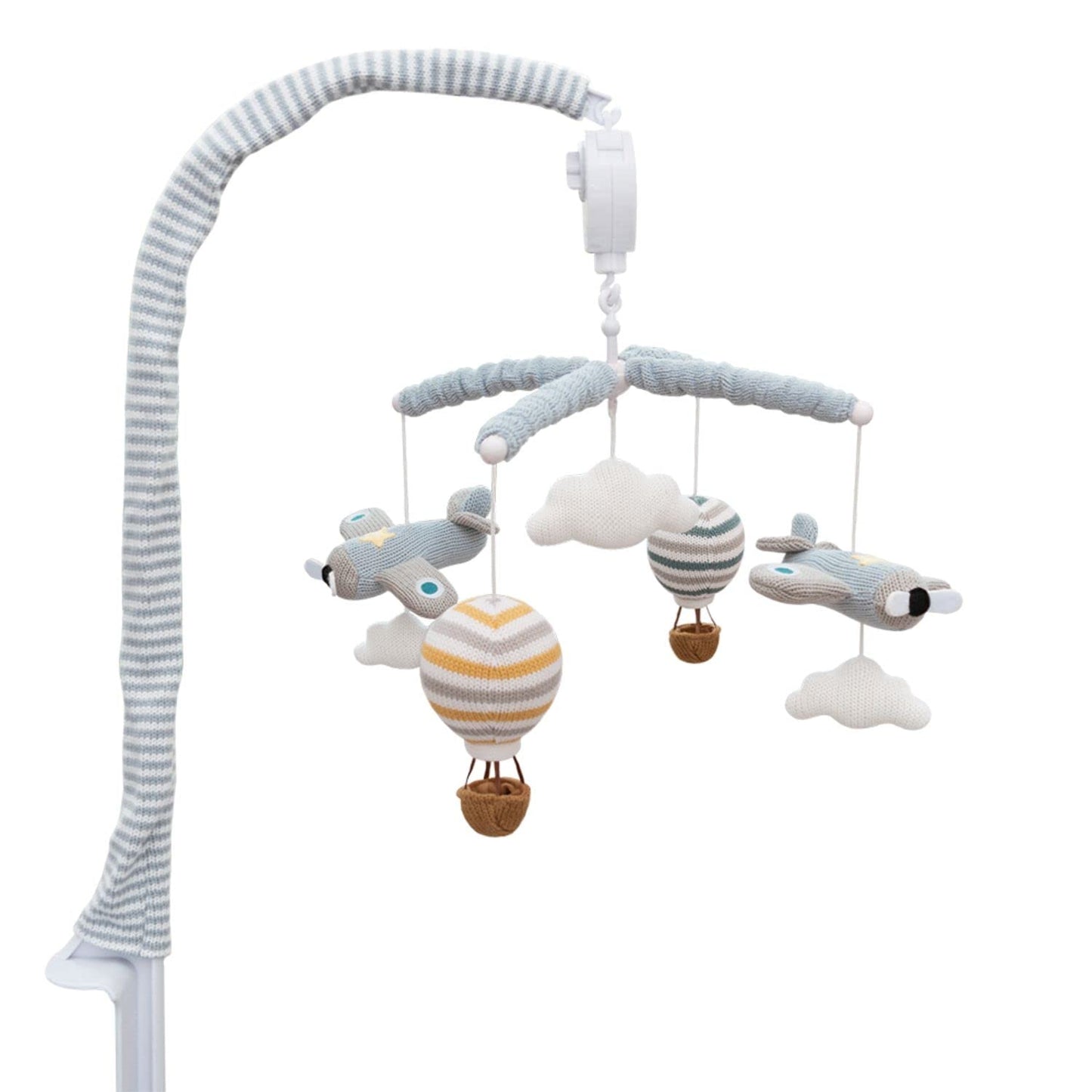 Baby Crib Mobile for Boys - Up Up and Away - Premiun Musical Nursery Decor, Sky Hot Air Balloon, Clouds & Planes, Calming Music Soother with 12 Lullabies - Essential & Perfect Gift by Living Textiles