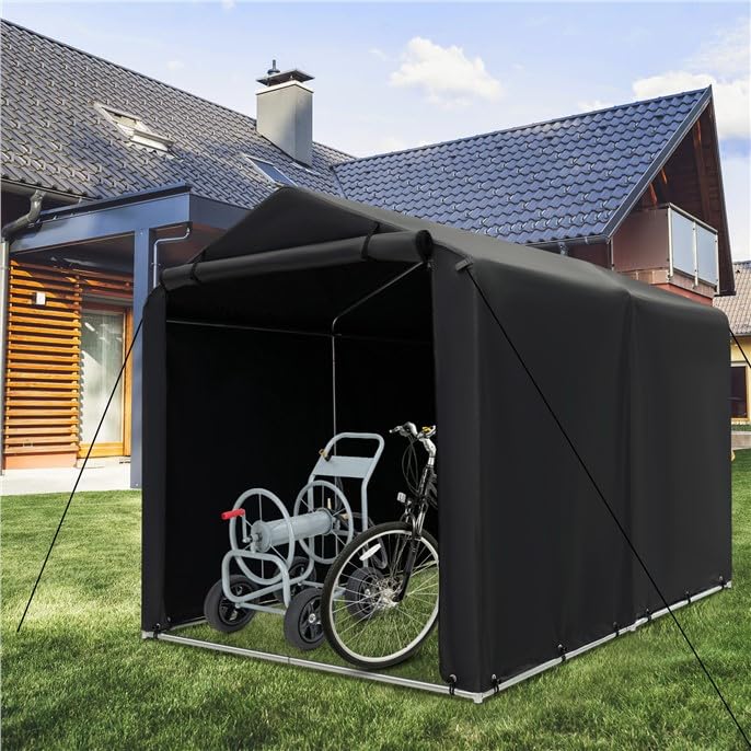 ERGOMASTER 7 x 5.2 x 5.4Ft Outdoor Storage Shed with Waterproof Cover, Roll-Up Zipper Door, Wind Rope, Ground Stake,Heavy Duty Portable Tent for Storage Bikes, Garden Tools, Motorcycles