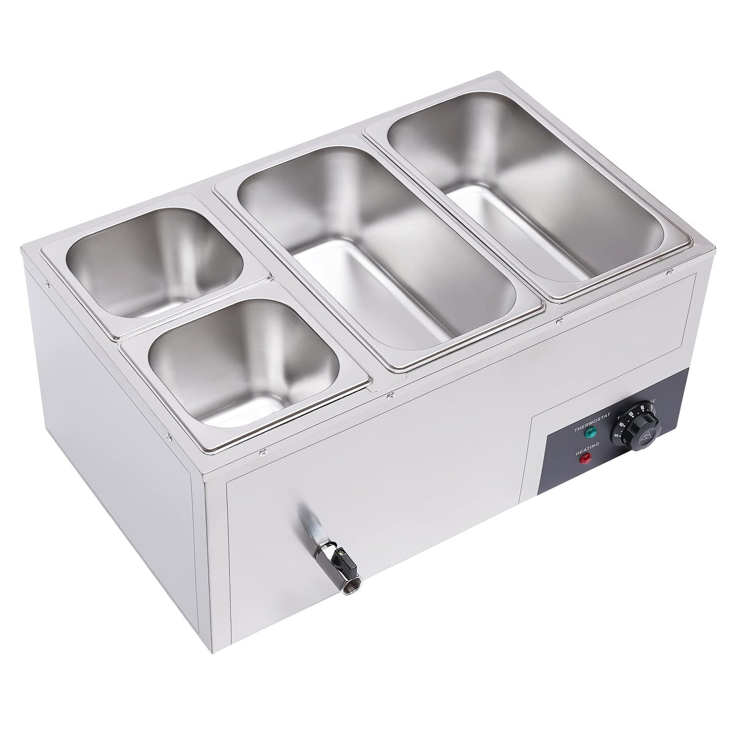 DYNAMI 110V 850W Commercial Buffet Food Warmer,Large Capacity 4 Pan(7.4QT*2+3.2QT*2) Stainless Steel Electric Countertop Steam Table with Intelligent Thermostat Design,for Parties Buffet Catering