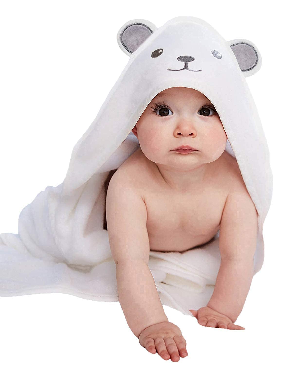 HIPHOP PANDA Toalla de baño con capucha de bambú, Toalla suave con capucha con orejas de oso para bebé, niño pequeño, Ultra absorbente, Toalla de bebé para niños y niñas (Oso, 30 x 30 pulgadas)